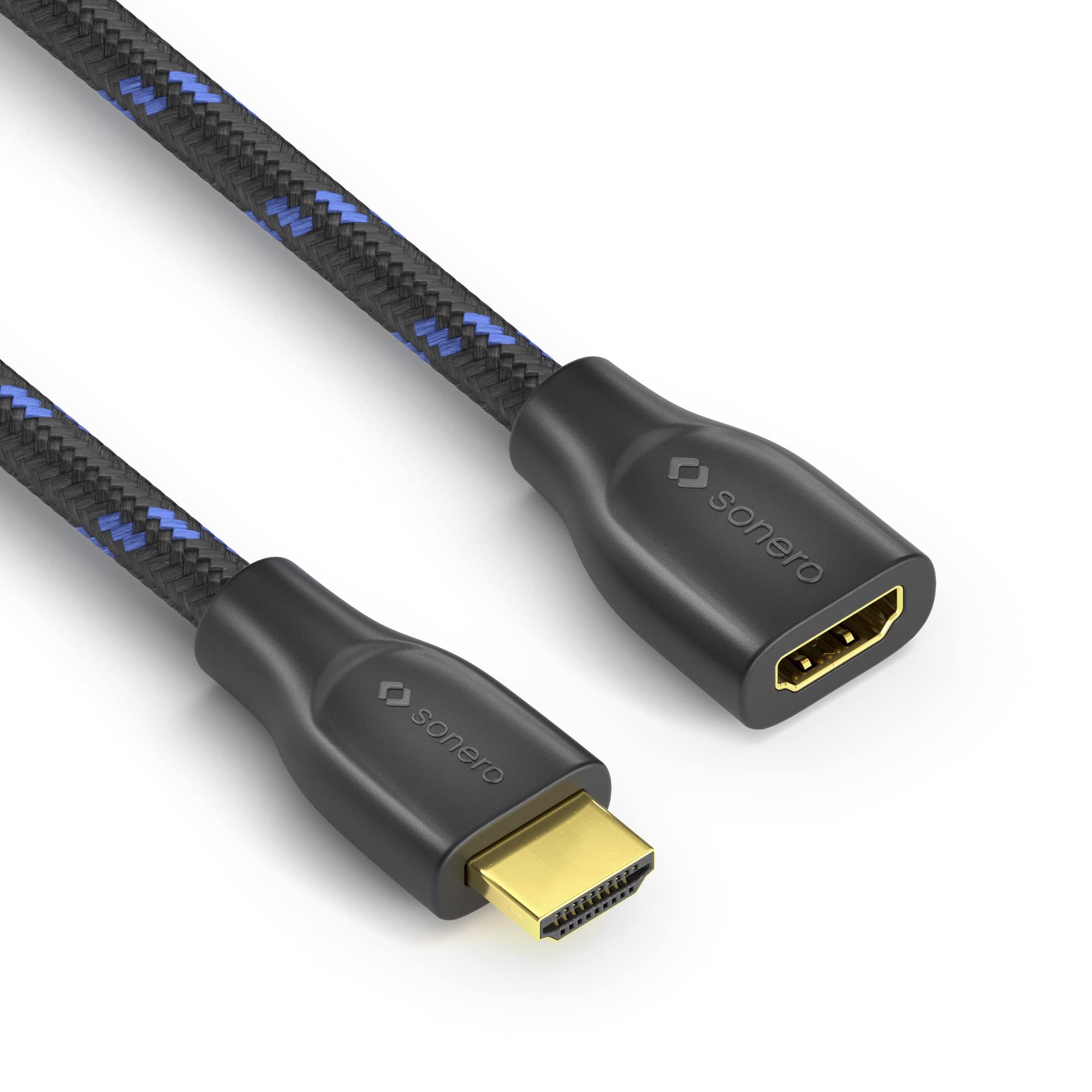 Sonero® 4K HDMI Verlängerungskabel, Premium High Speed, 4K 60Hz, HDMI-Stecker auf Buchse, vergoldete Kontakte, zweifache Abschirmung, Baumwollmantel, 2,00m