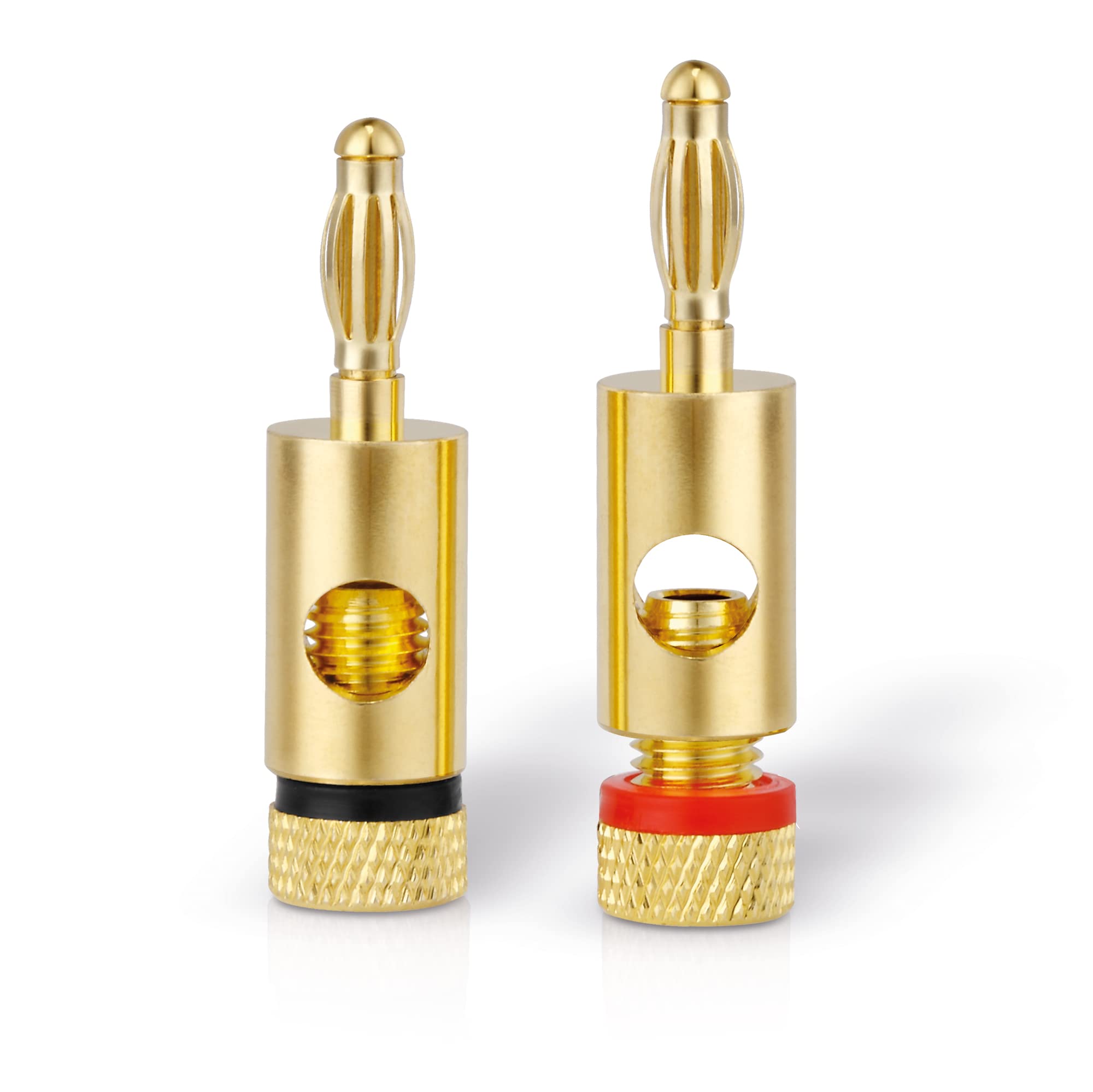Sonero Bananenstecker Premium (4er-Set) für alle Lautsprecherkabel mit einem Durchmesser von max. 6mm², 4 Stück mit Farbcodierung (2x rot, 2x schwarz), 24k vergoldet