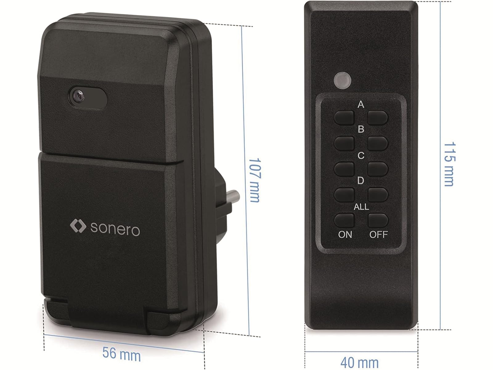 sonero Funksteckdosen Set (1x Funskteckdose, 1x Funkfernbedienung), Outdoor, schwarz