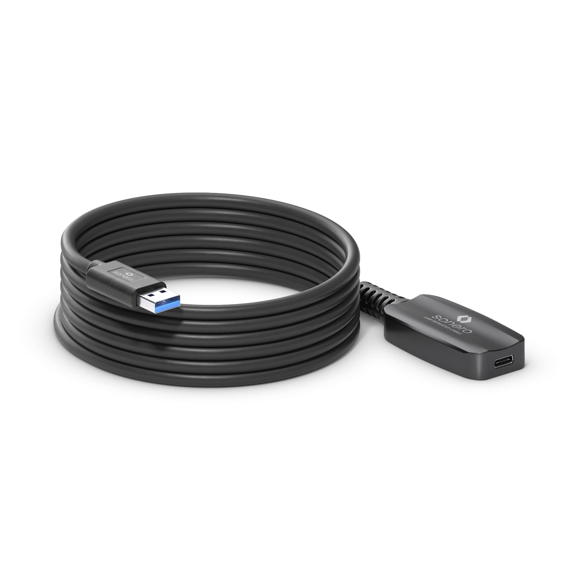 Sonero® USB 3.2 Aktive Verlängerung, USB-A Stecker auf USB-C Buchse, 5GB/s Datenübertragung, keine Stromversorgung benötig, schwarz, Länge: 5,00m