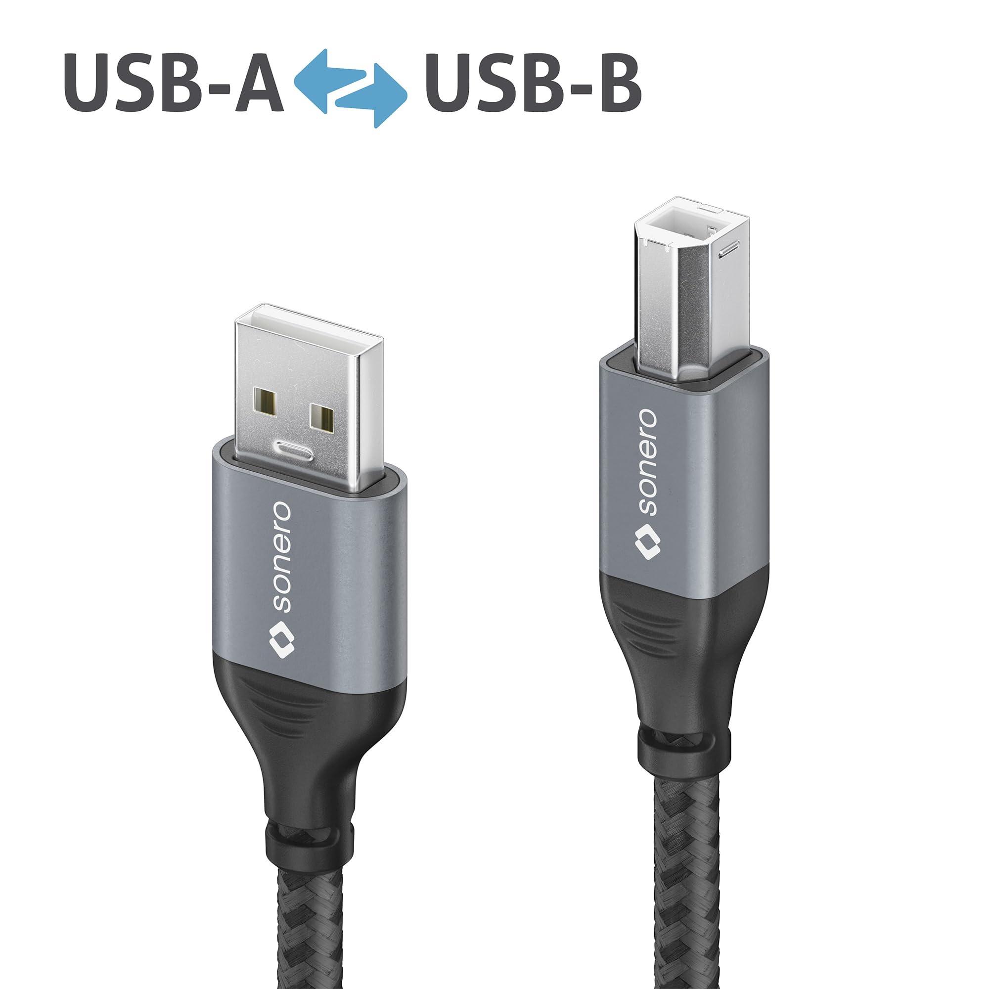Sonero® USB 2.0 Kabel, Verbindungskabel, Druckerkabel, A-Stecker auf B-Stecker, 480 MB/s, space grey/schwarz, 1,00m