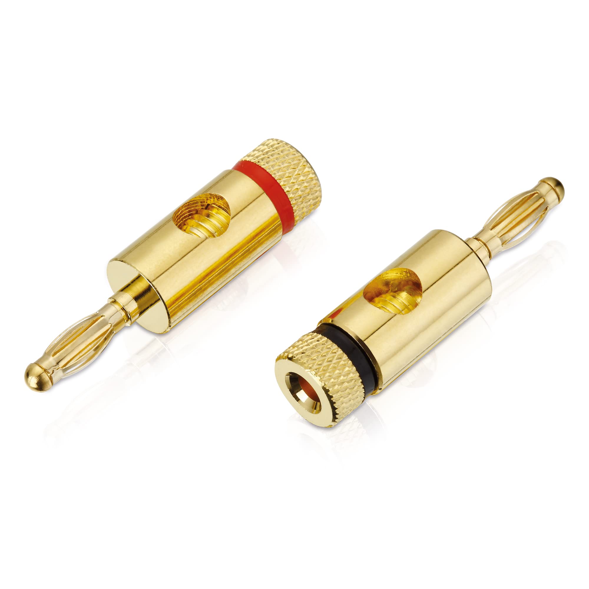 Sonero Bananenstecker Premium (8er-Set) für alle Lautsprecherkabel mit einem Durchmesser von max. 6mm², 4 Stück mit Farbcodierung (4x rot, 4x schwarz), 24k vergoldet