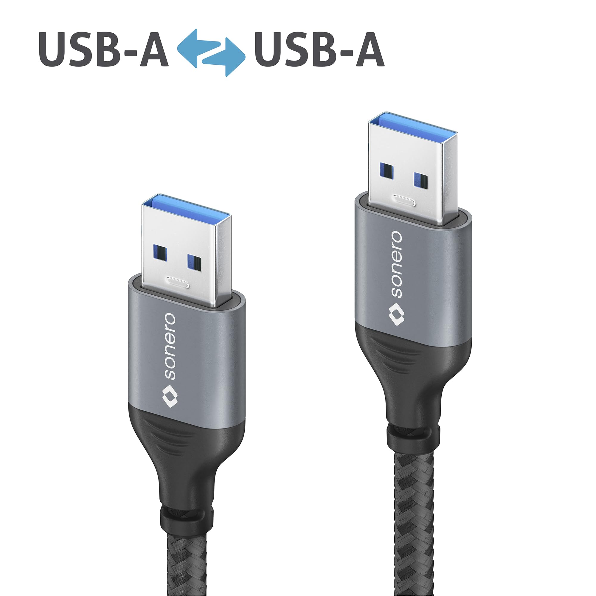 Sonero® USB-A auf USB-A Datenkabel, Verbindungskabel, USB Kabel Typ A, USB 3.0, 5GB/s, space grey/schwarz, 2,00m