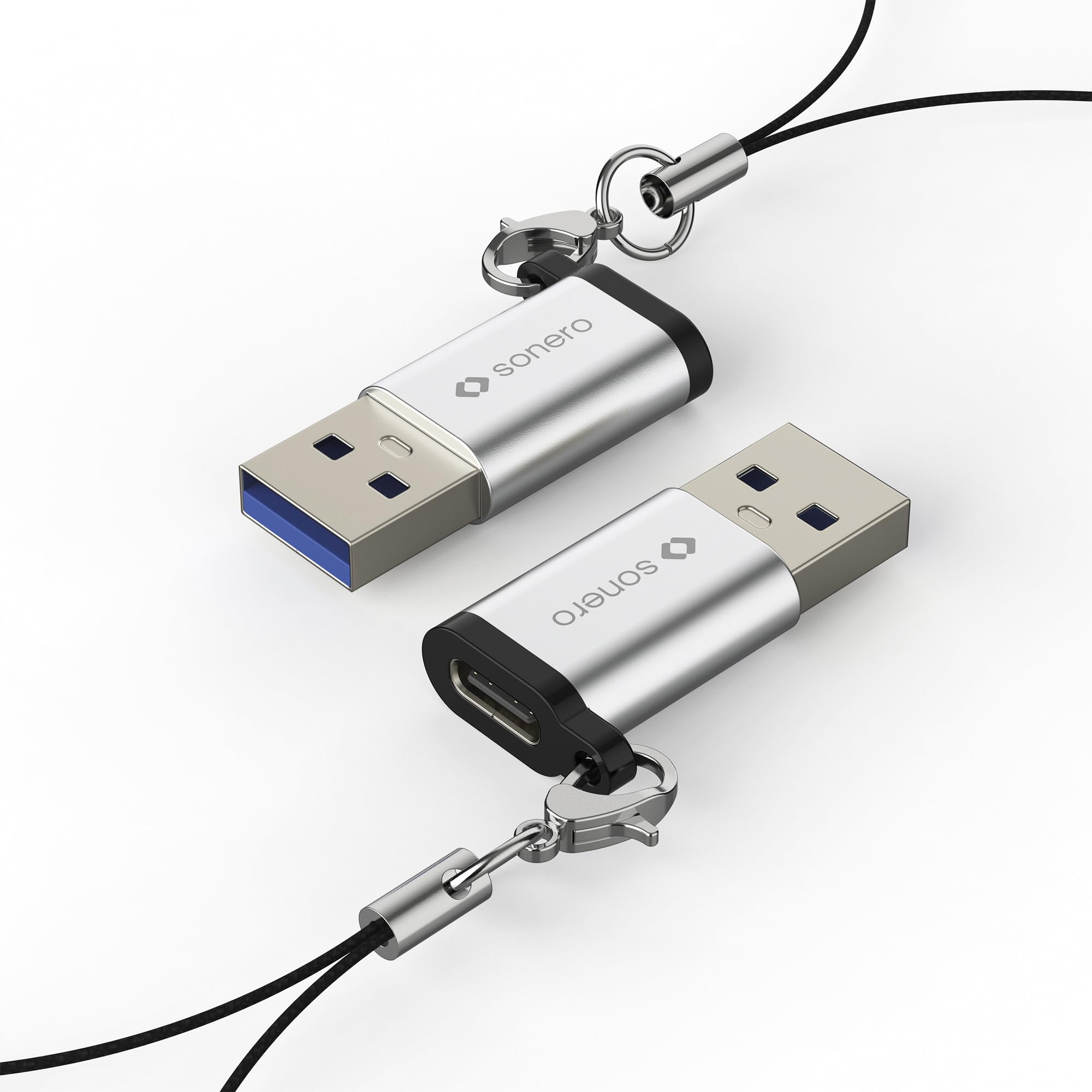 Sonero USB A auf USB C Adapter, schnelles Laden 3A 15W, 480 Mbps Datenübertragung, OTG, kompatibel mit iPhone, Samsung Galaxy, Watch, Google Pixel UVM., Aluminium/Silber