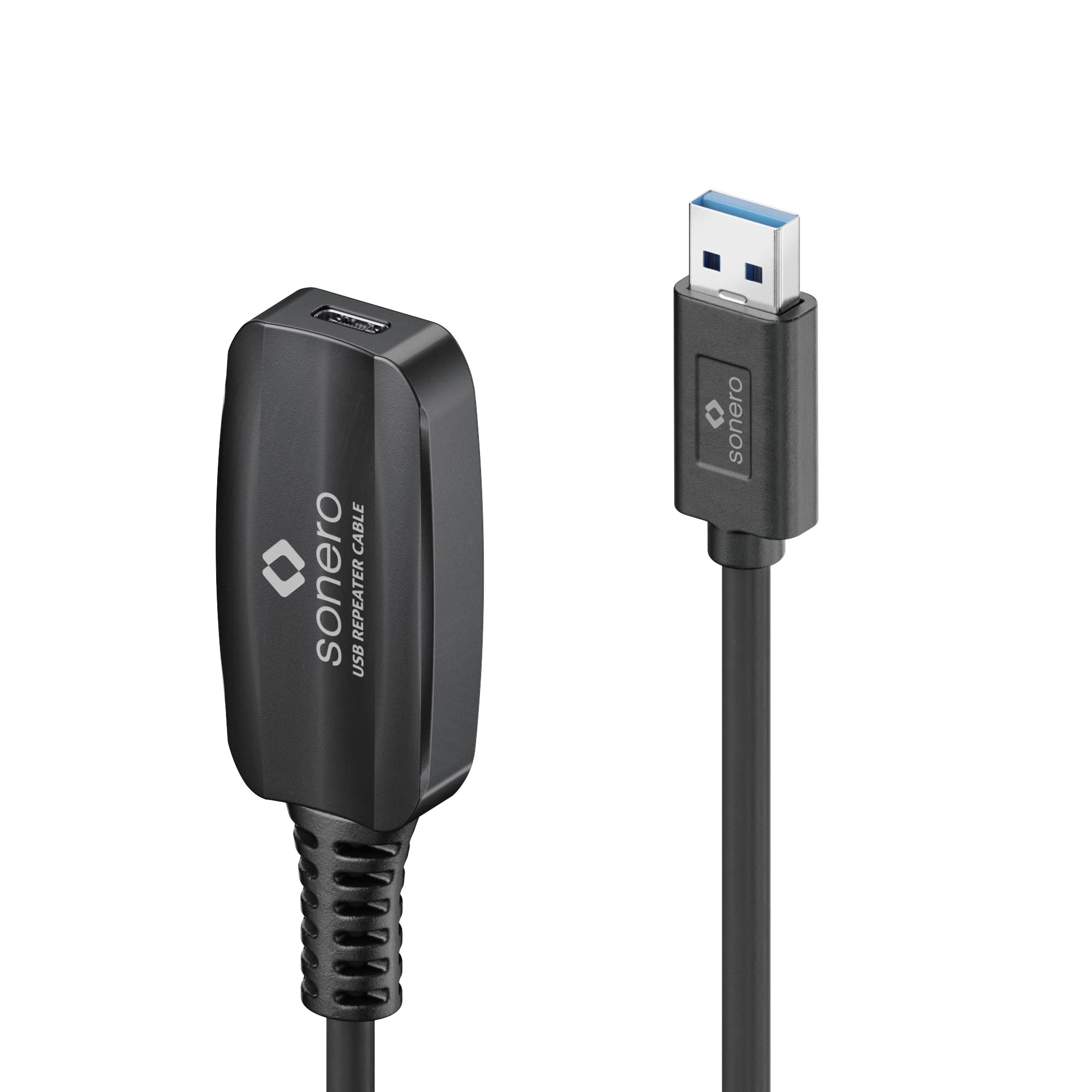 Sonero® USB 3.2 Aktive Verlängerung, USB-A Stecker auf USB-C Buchse, 5GB/s Datenübertragung, keine Stromversorgung benötig, schwarz, Länge: 5,00m