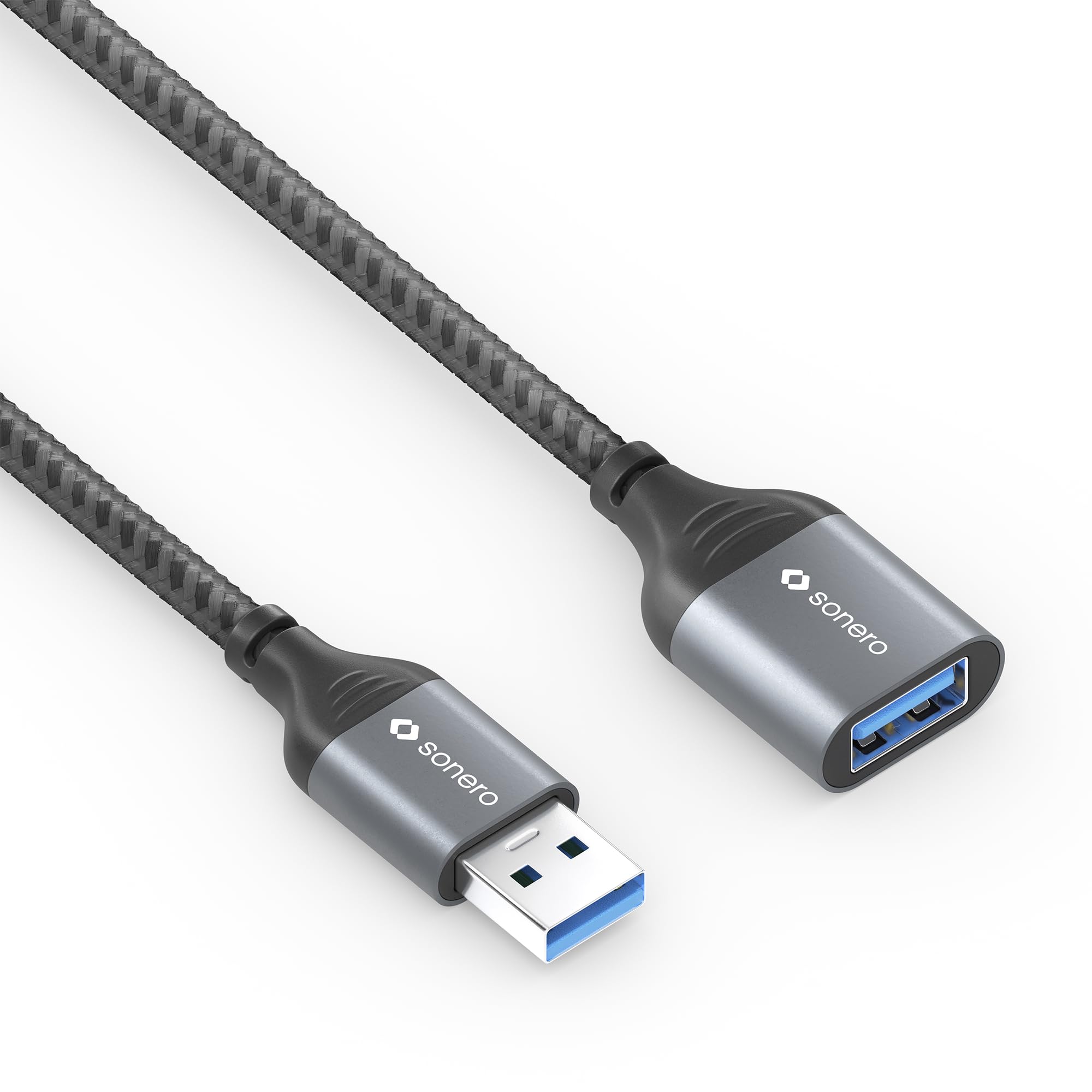 Sonero® USB-A auf USB-A Datenkabel, Verlängerungskabel, USB Kabel Typ A, USB 3.0, 5GB/s, space grey/schwarz, 1,50m