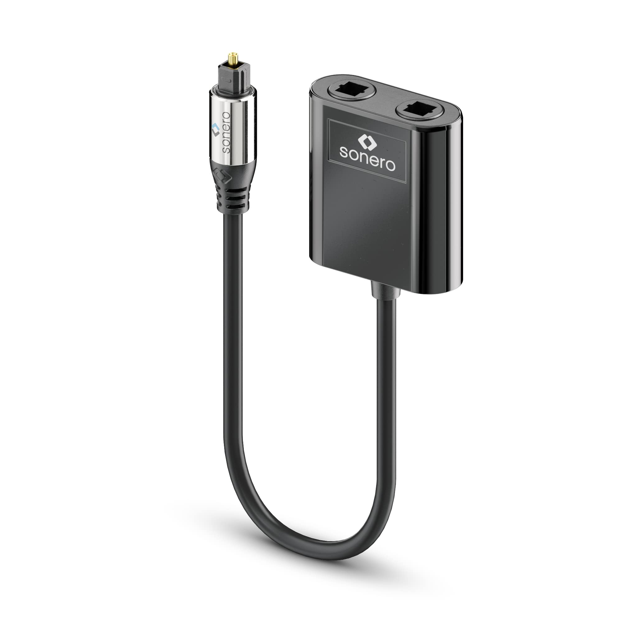 Sonero® premium Toslink-Splitter, 1x Stecker Eingang, 2x Buchse Ausgang, S/PDIF Digitaler Audio Verteiler, 0,15m, schwarz