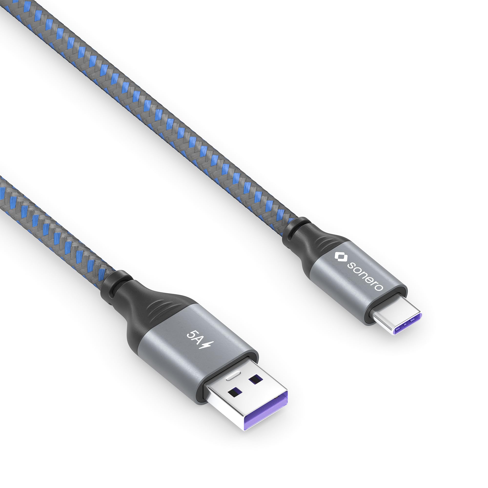 Sonero® USB-C auf USB-A Ladekabel, Schnellladekabel Typ C, 5V/5A, Grau/Blau, 1,00m