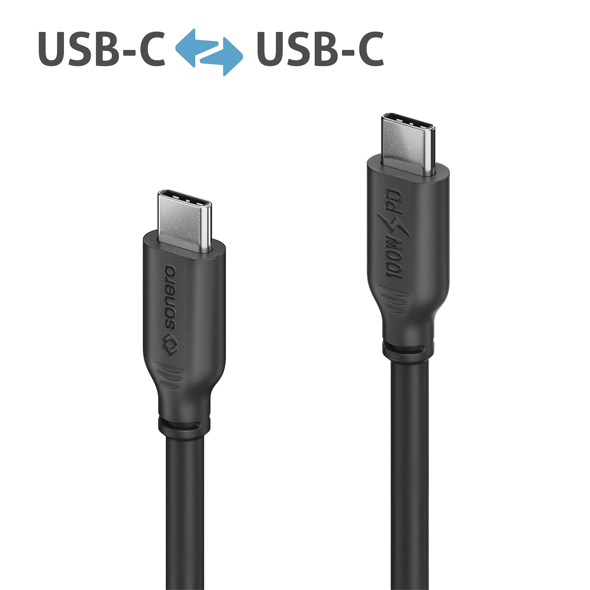 Sonero® USB-C Ladekabel, Handy-Ladekabel, Schnellladekabel, Kabel Typ C, USB 2.0, 100W PD, schwarz, 3,00m