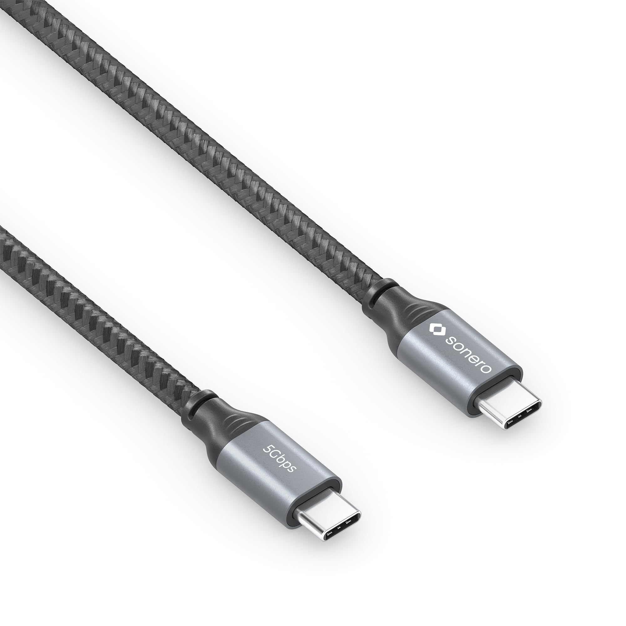 Sonero® USB-C auf USB-C Kabel, 4K 60Hz Bildübertragung, USB 3.2 Gen 1, DP Alt Mode, 5 GB/s Datenübertragung, 3A/20V/60W, grau/schwarz, 1,00 m