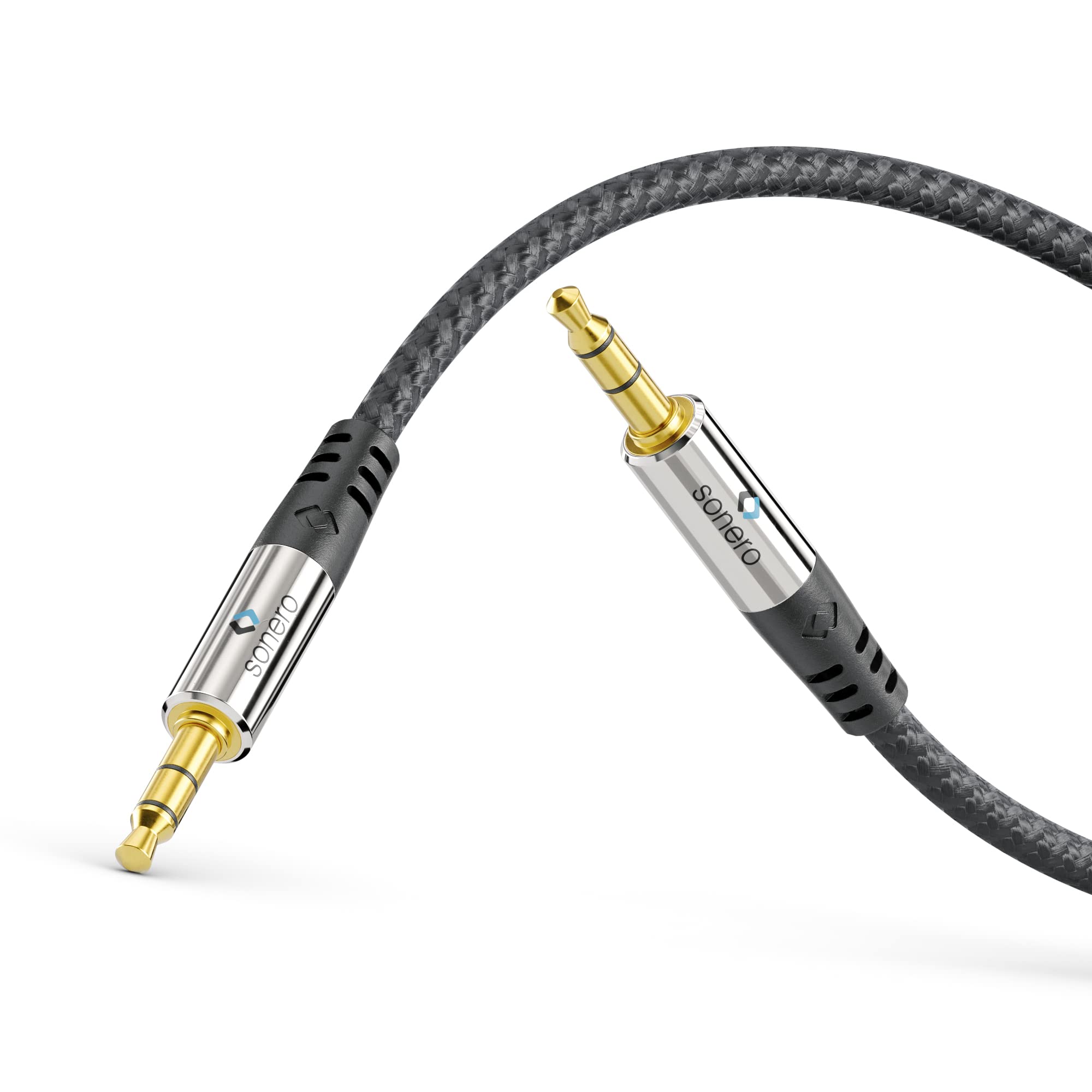 Sonero® premium Audiokabel mit Nylon Mantel, 3.5mm Klinke, 0,50m, vergoldete Kontakte, schwarz