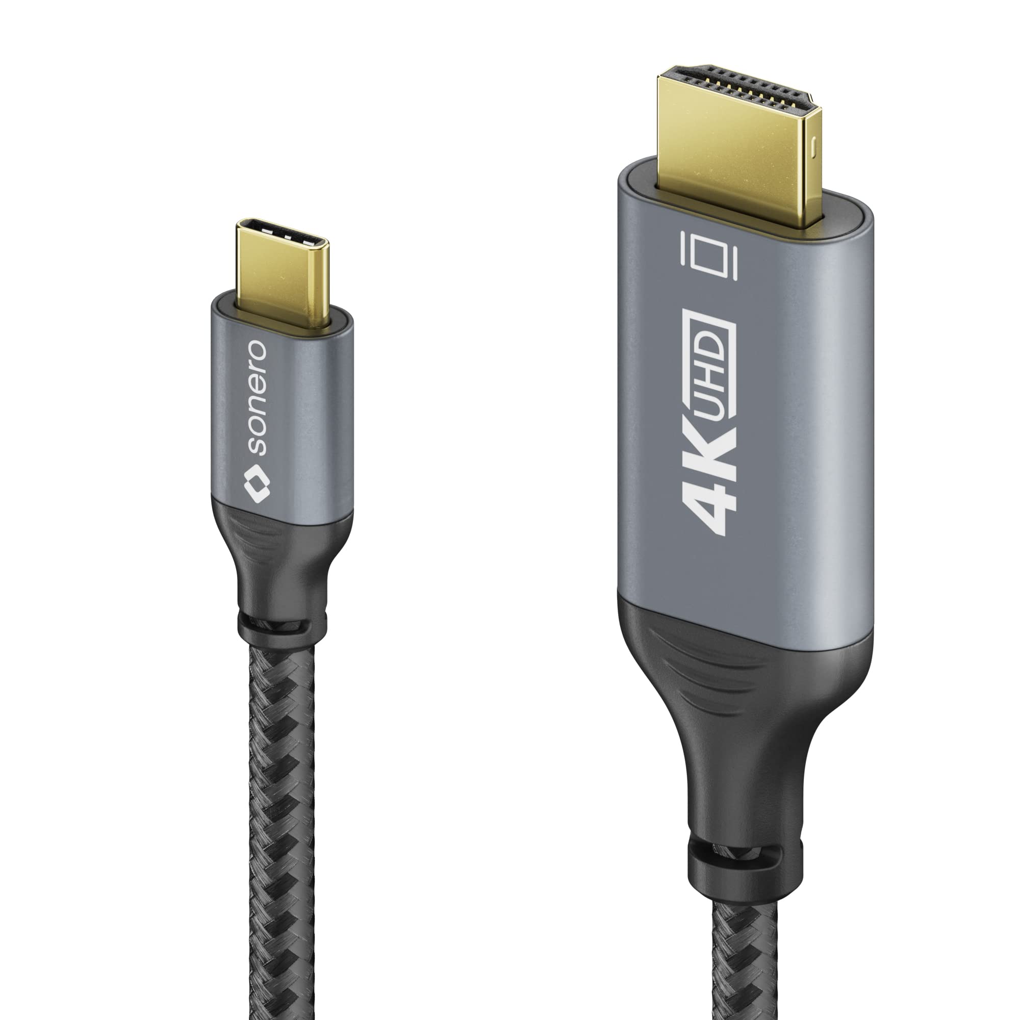 Sonero® 4K USB-C auf HDMI Kabel, HDMI Stecker auf USB-C Stecker, 4K 60Hz, 18GB/s, Baumwollmantel, grau/schwarz, 1,00 Meter