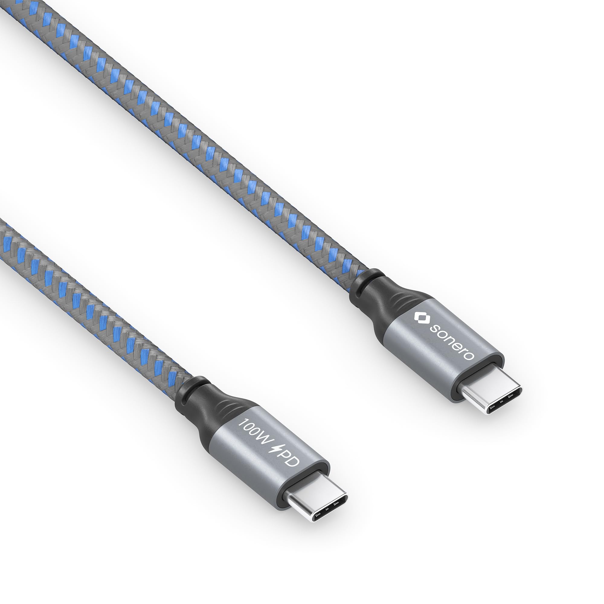 Sonero® USB-C Ladekabel, Handy-Ladekabel, Schnellladekabel, Kabel Typ C, USB 2.0, 100W PD, grau/blau, 0,50m
