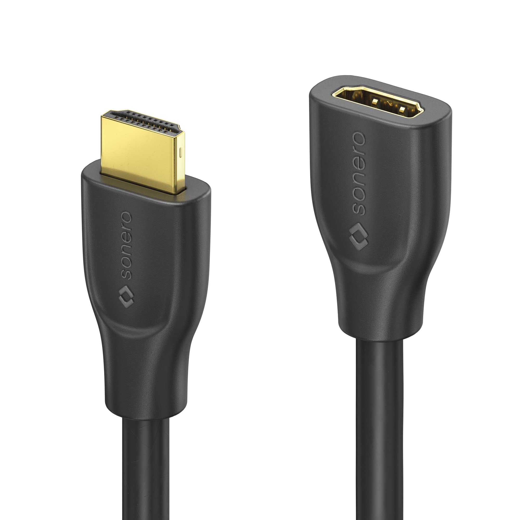 Sonero® 4K HDMI Verlängerungskabel, Premium High Speed, 4K 60Hz, HDMI Stecker auf HDMI Buchse, vergoldete Kontakte, zweifache Abschirmung, PVC-Mantel, 0,50m, Schwarz