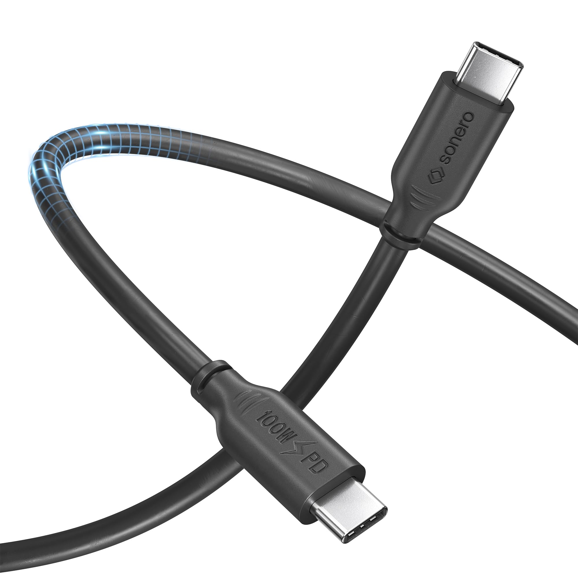 Sonero® USB-C Ladekabel, Handy-Ladekabel, Schnellladekabel, Kabel Typ C, USB 2.0, 100W PD, schwarz, 3,00m