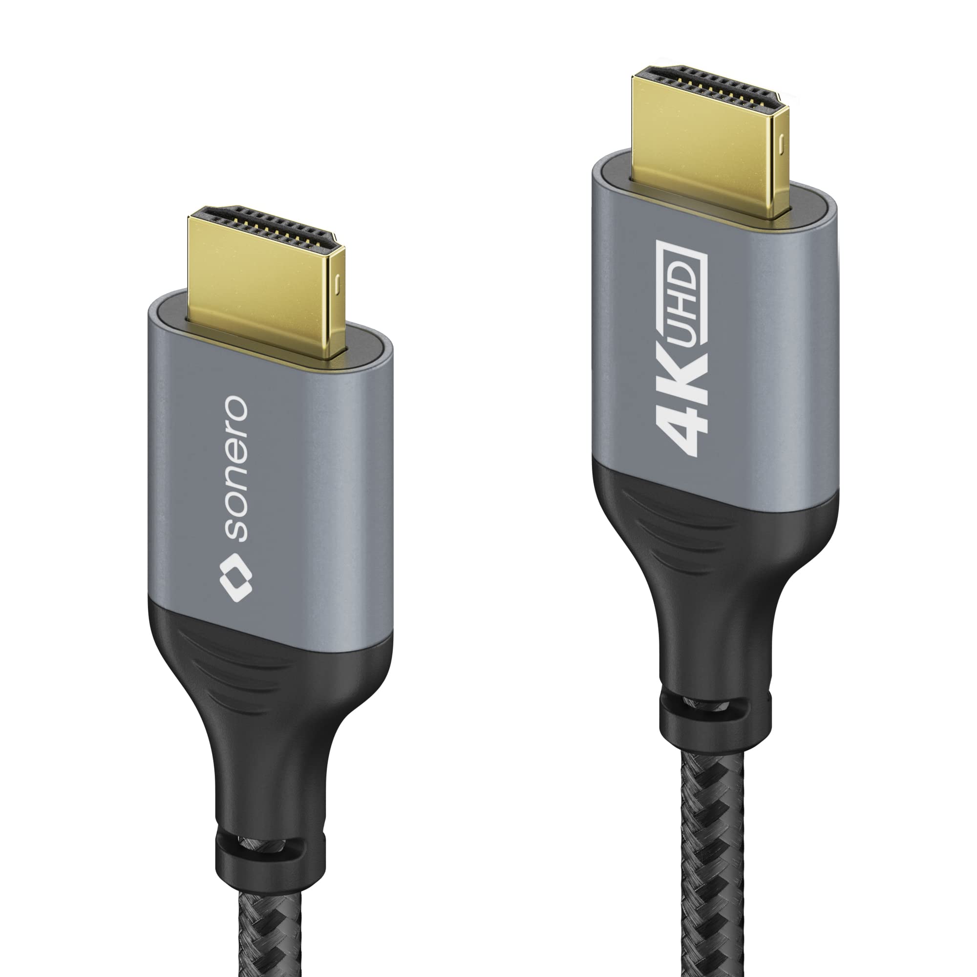 Sonero® 4K HDMI-Kabel, HDMI Stecker auf HDMI Stecker, HDMI 2.0, 4K 60Hz, 2K 120Hz, Baumwollmantel, grau/schwarz, 3,00 Meter