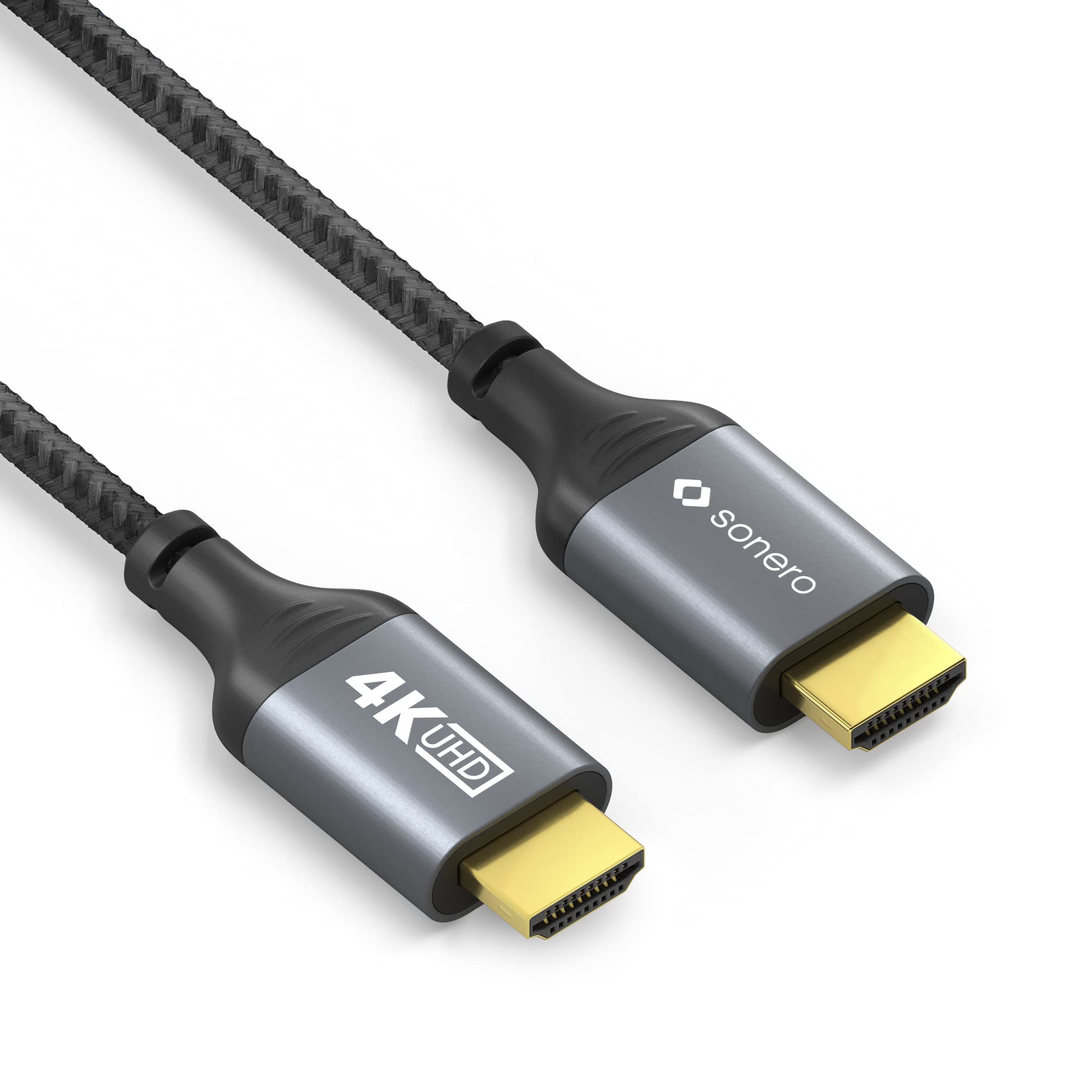 Sonero® 4K HDMI-Kabel, HDMI Stecker auf HDMI Stecker, HDMI 2.0, 4K 60Hz, 2K 120Hz, Baumwollmantel, grau/schwarz, 3,00 Meter