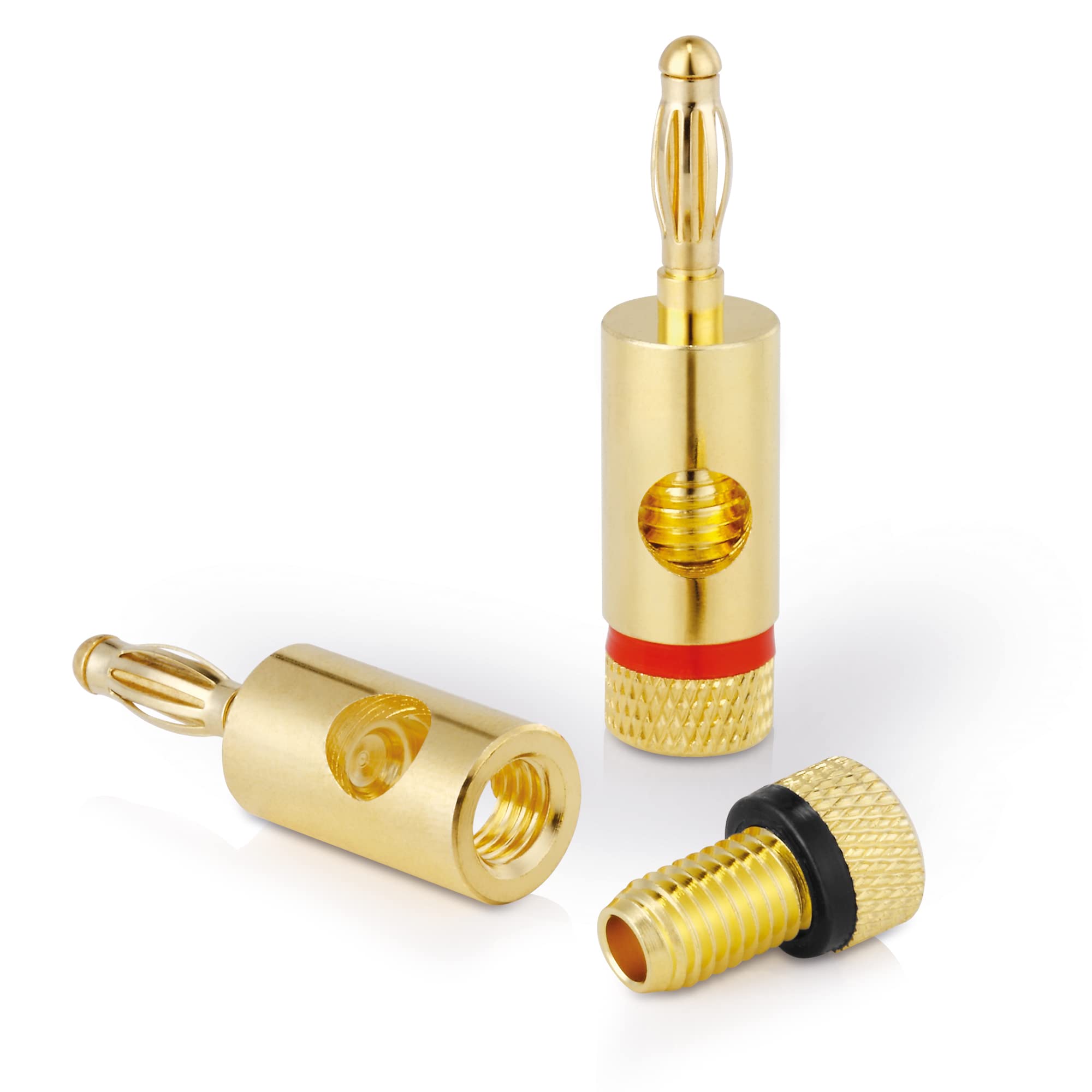 Sonero Bananenstecker Premium (8er-Set) für alle Lautsprecherkabel mit einem Durchmesser von max. 6mm², 4 Stück mit Farbcodierung (4x rot, 4x schwarz), 24k vergoldet
