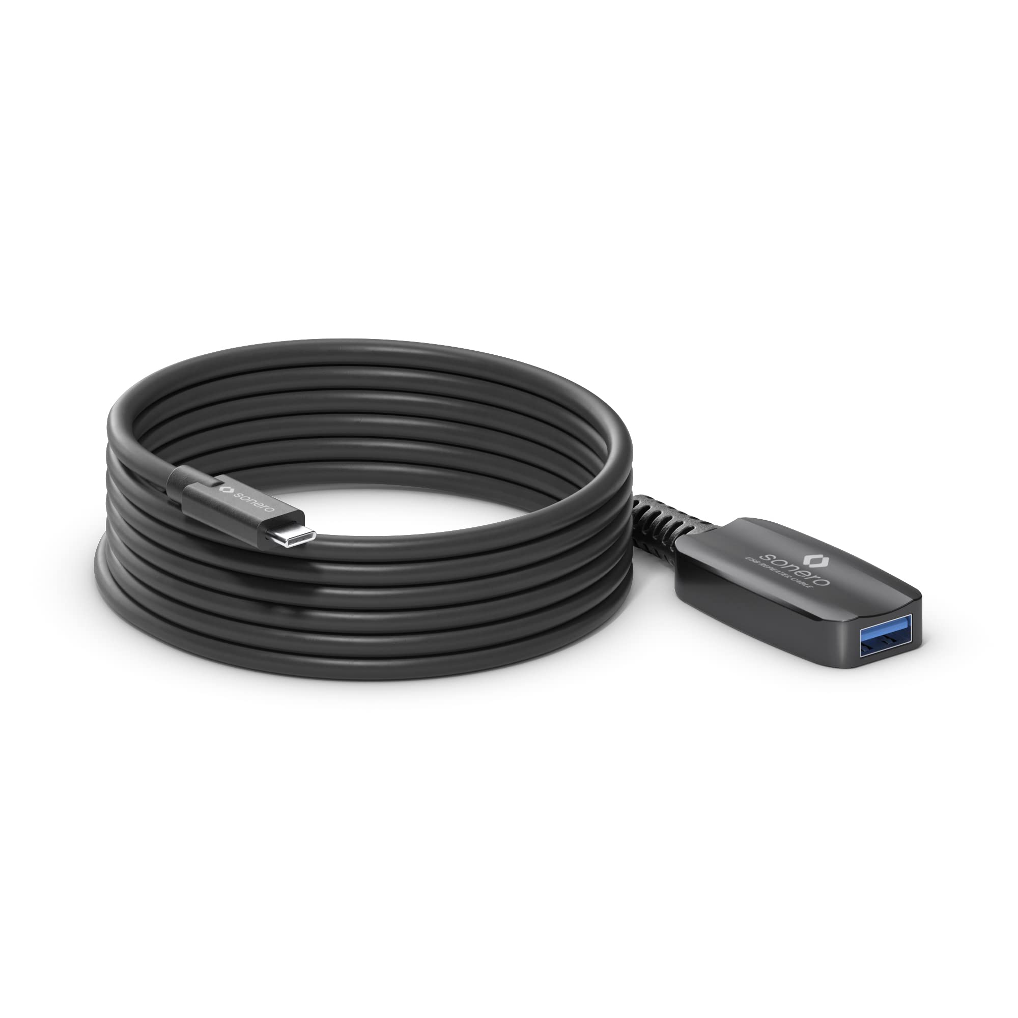 Sonero® USB 3.2 Aktive Verlängerung, USB-C Stecker auf USB-A Buchse, 5GB/s Datenübertragung, keine Stromversorgung benötig, schwarz, Länge: 5,00m