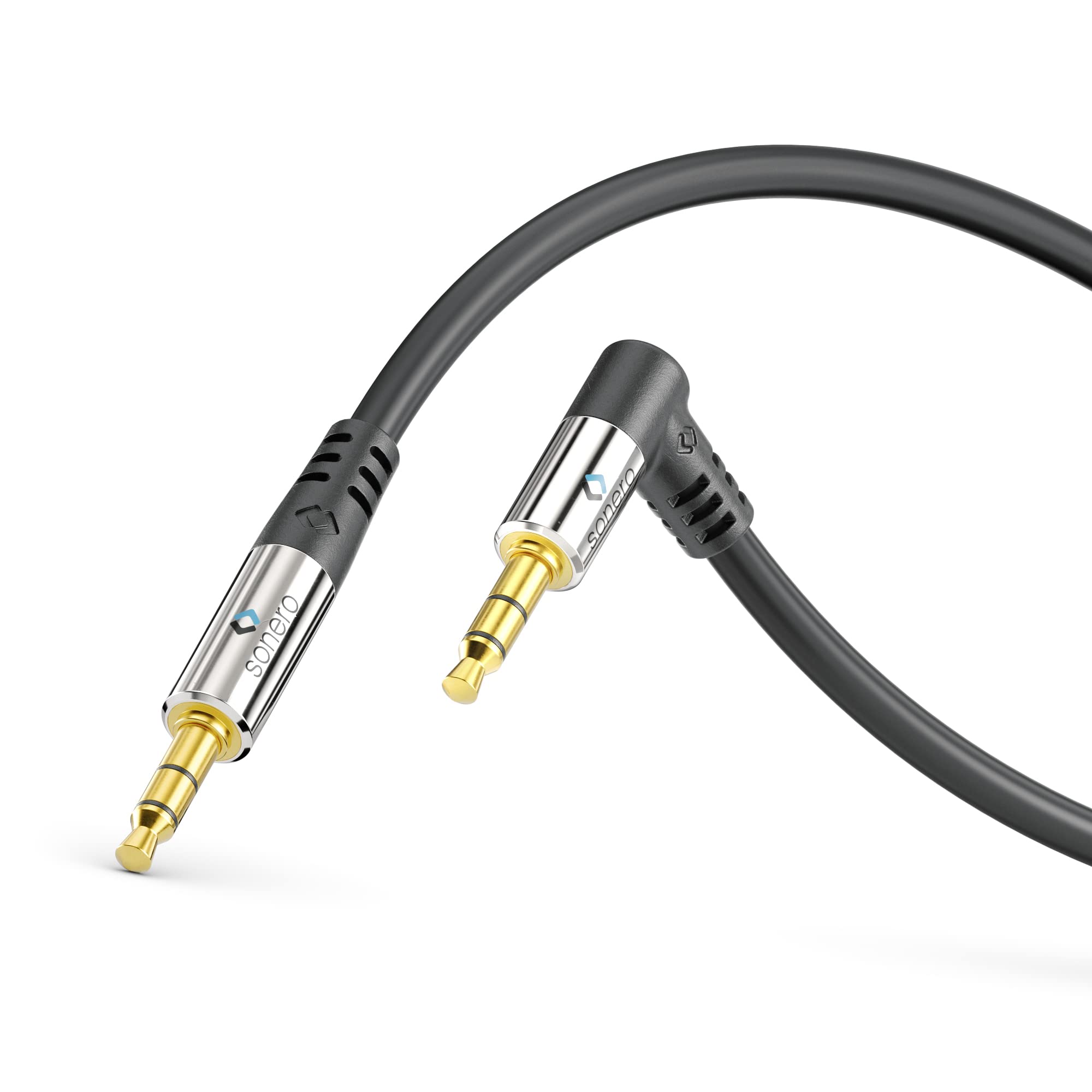 Sonero® premium Audiokabel mit 1x 90° Stecker, 3.5mm Klinke, 2,00m, vergoldete Kontakte, schwarz