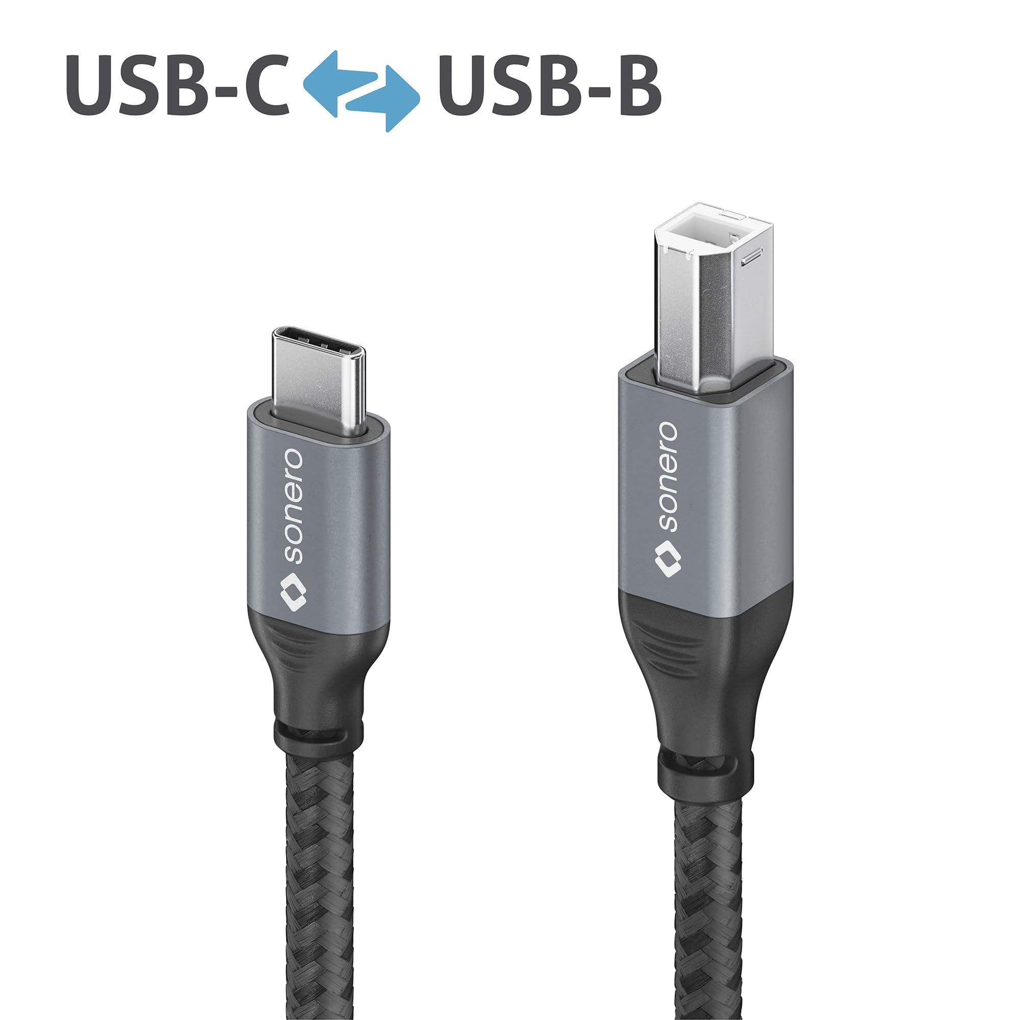 Sonero® USB 2.0 Kabel, Verbindungskabel, Druckerkabel, C-Stecker auf B-Stecker, 480 MB/s, space grey/schwarz, 2,00m