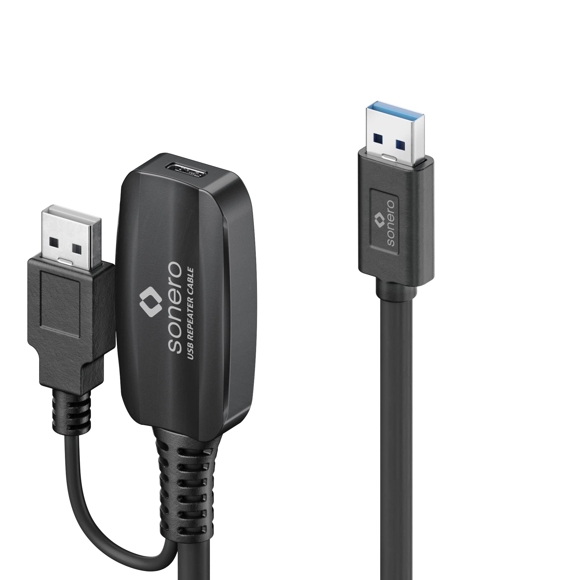 "Sonero USB 3.2 Aktive Verlängerung - 10,00m - Schwarz - USB-A auf USB-C - 5GB/s - Drucker, Webcams, VR-Geräte, Festplatten, Maus, Gamepad, Konsolen"