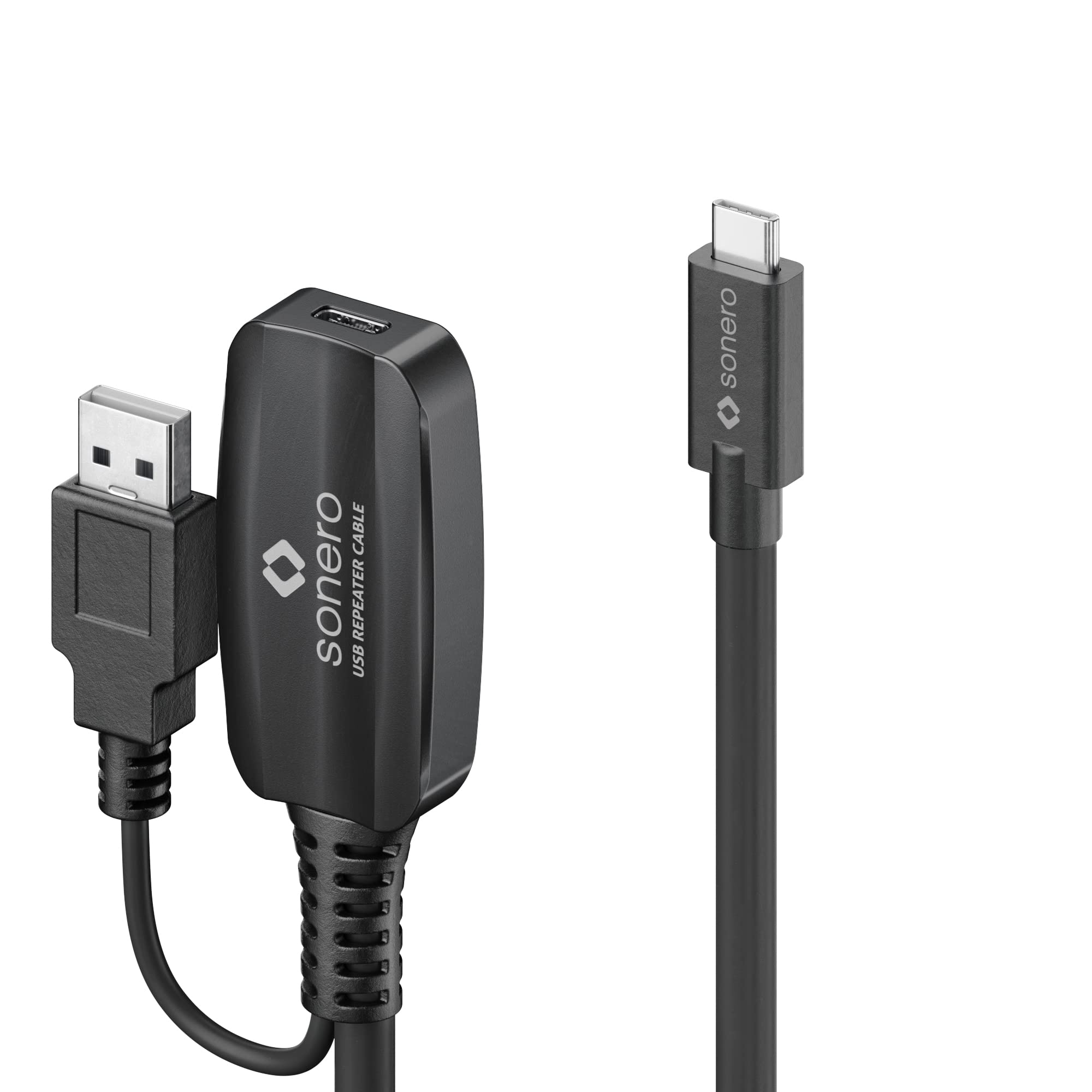 Sonero® USB 3.2 Kabel, aktives Verlängerungskabel mit Signalverstärker, Datenkabel, USB-C Stecker auf USB-C Buchse, 5 GB/s, 10.0m, schwarz