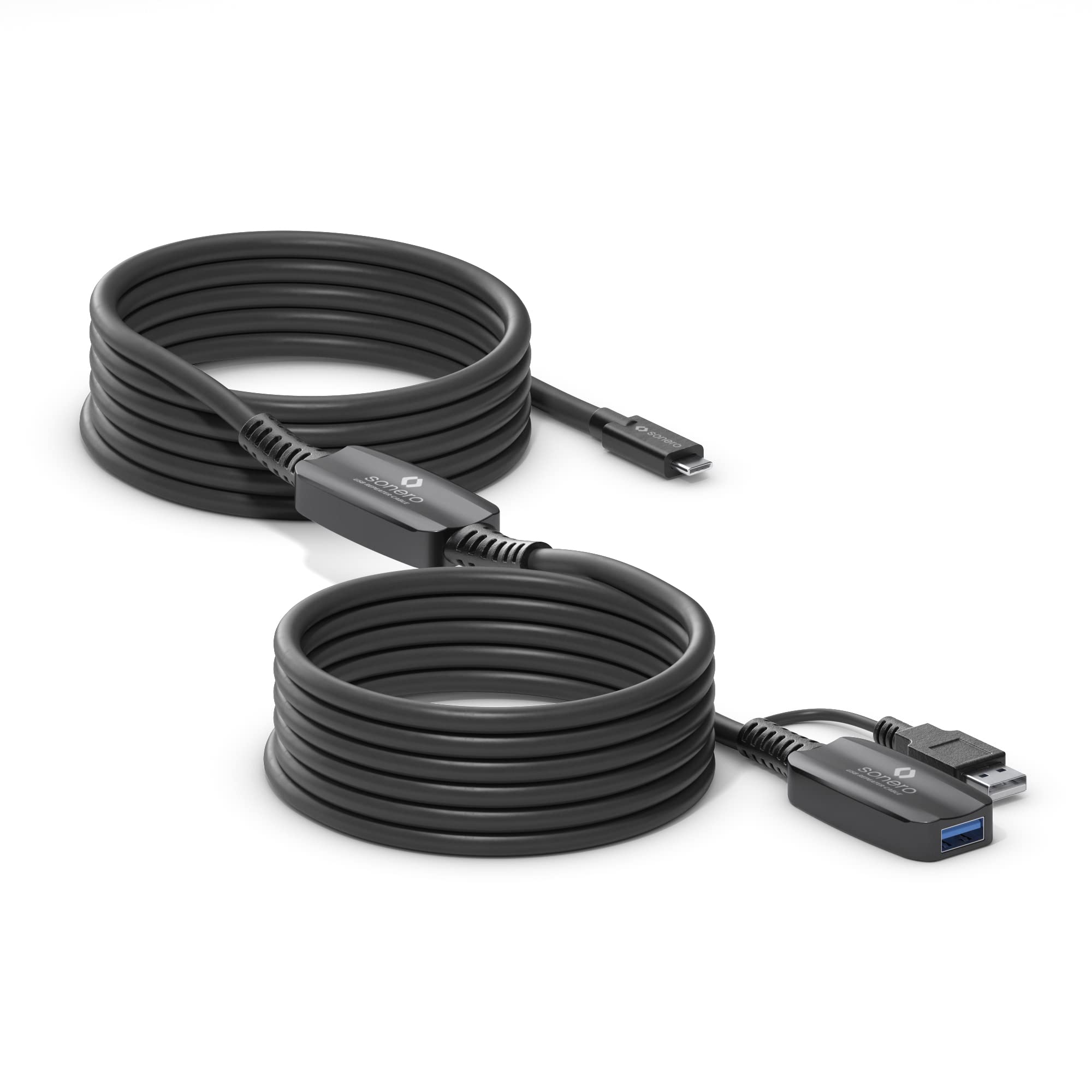 Sonero® USB 3.2 Aktive Verlängerung, USB-C Stecker auf USB-A Buchse, 5GB/s Datenübertragung, integrierte Stromversorgung, schwarz, Länge: 10,00m