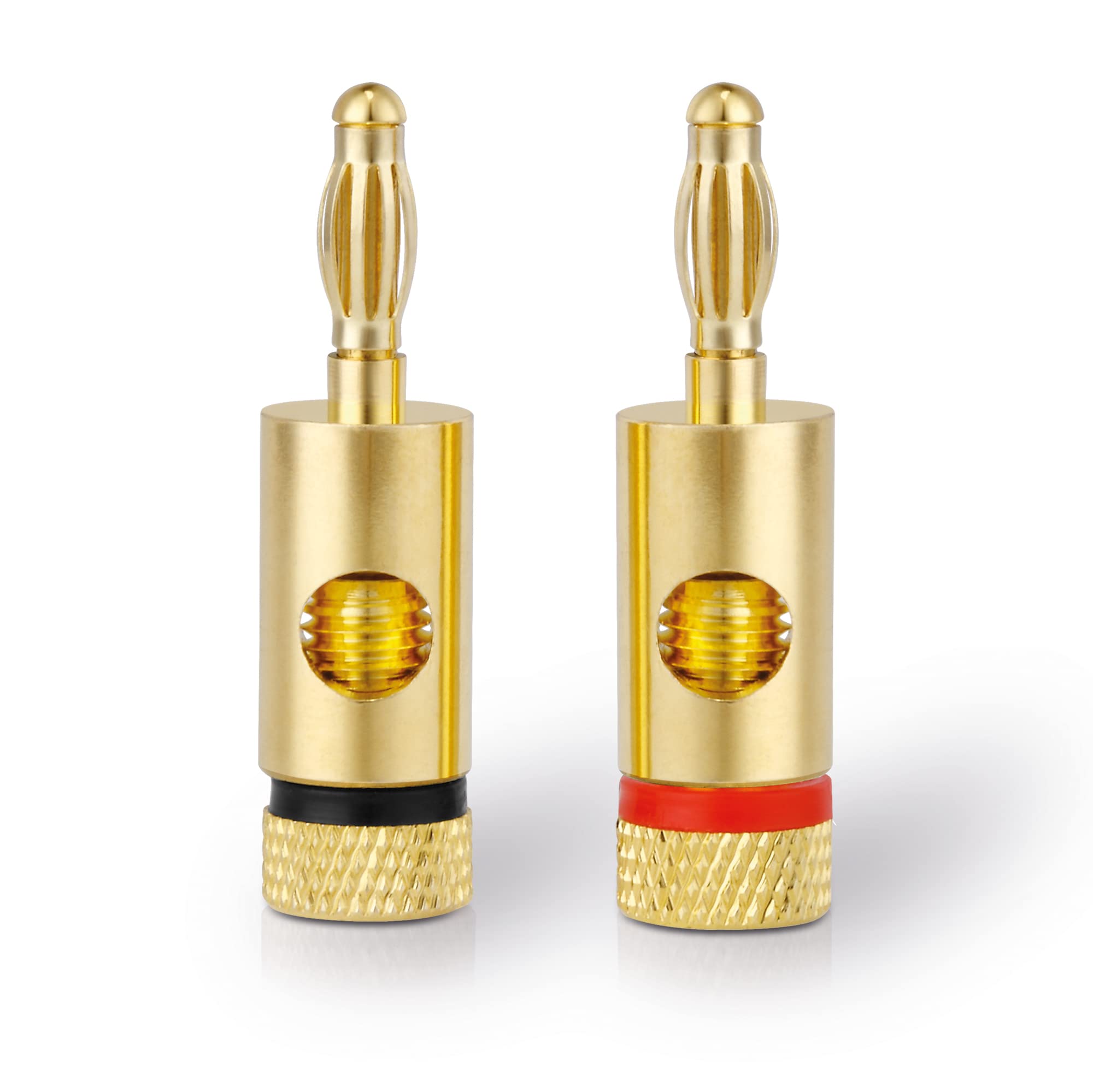 Sonero Bananenstecker Premium (4er-Set) für alle Lautsprecherkabel mit einem Durchmesser von max. 6mm², 4 Stück mit Farbcodierung (2x rot, 2x schwarz), 24k vergoldet
