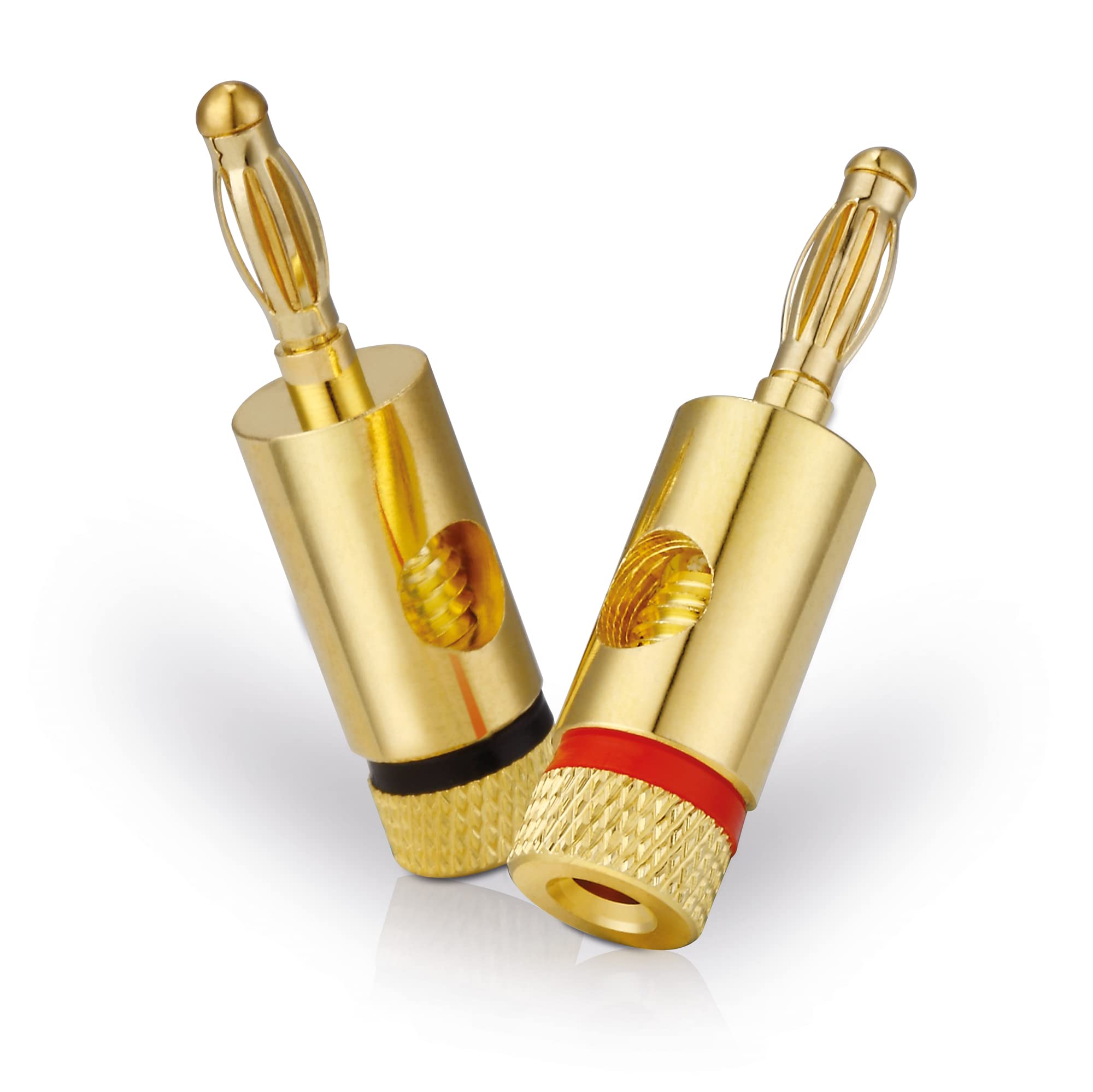 Sonero Bananenstecker Premium (4er-Set) für alle Lautsprecherkabel mit einem Durchmesser von max. 6mm², 4 Stück mit Farbcodierung (2x rot, 2x schwarz), 24k vergoldet