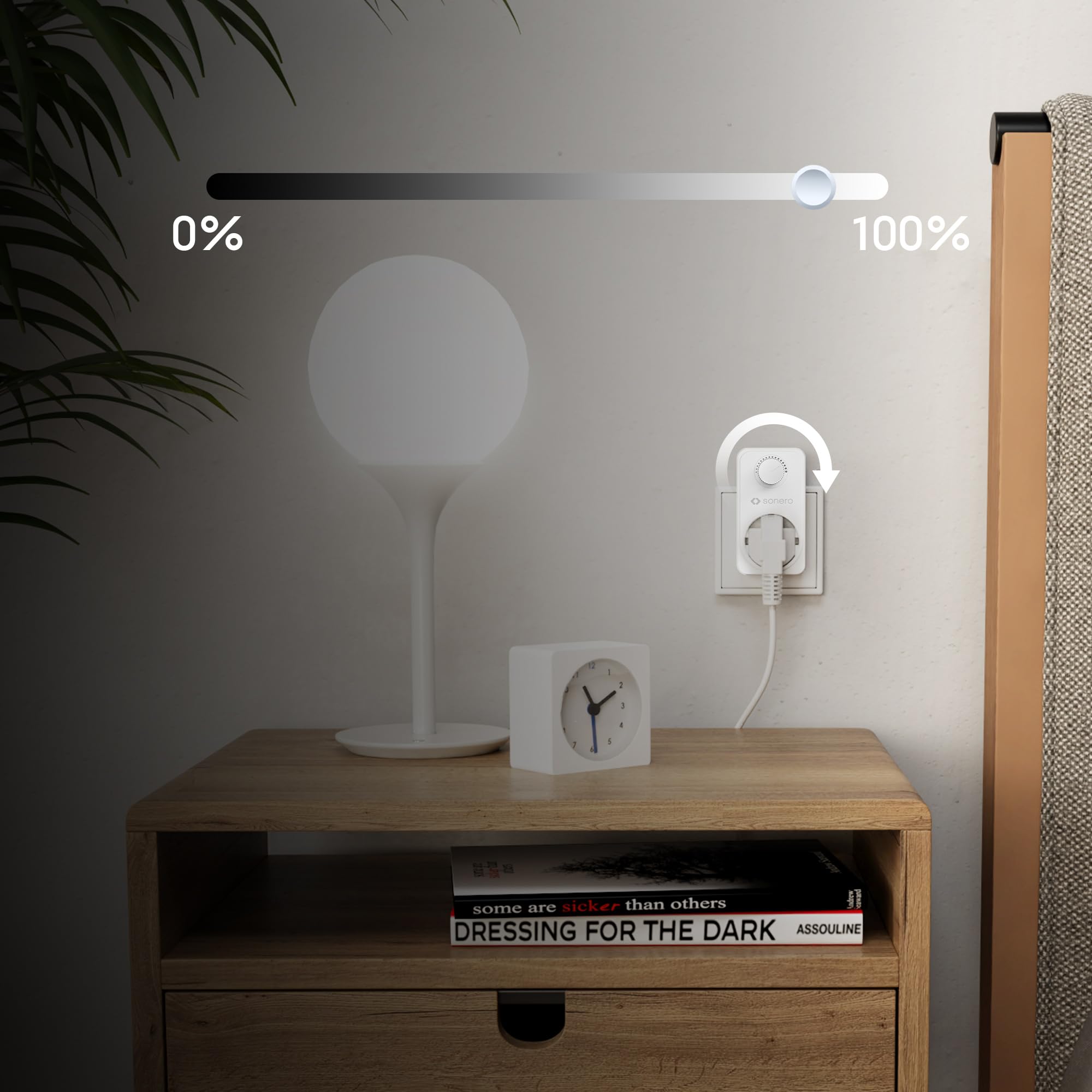 sonero Dimmer Steckdose, Steckdosendimmer Adapter mit Helligkeitsregler nur für dimmbare LED Lampen, Halogenlampen, Glühbrinen, weiß