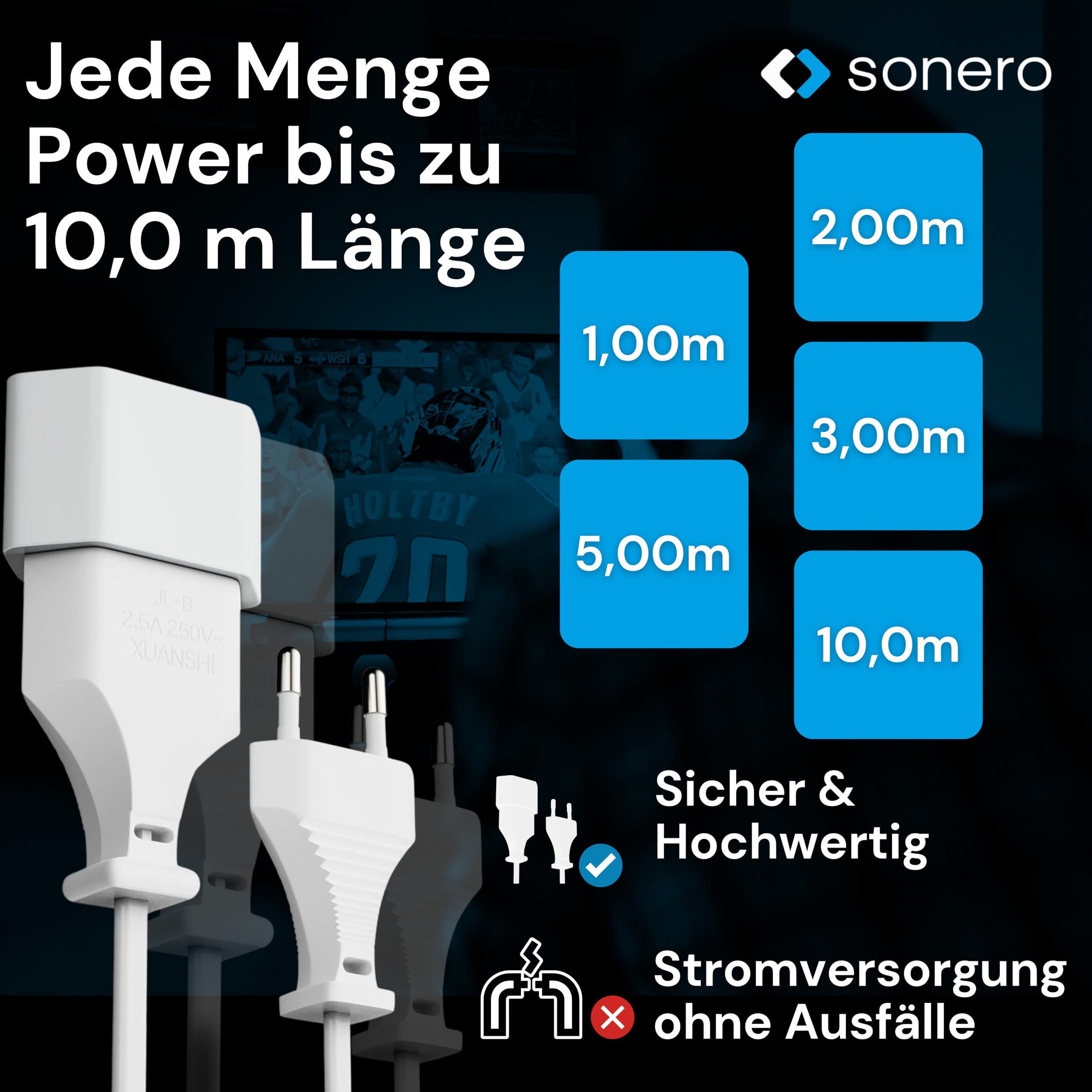 sonero Stromkabel Netzkabel Verlängerungskabel, 3,0m, Eurostecker Flachstecker Typ C Netzstecker auf Euro Buchse, Strom Verlängerung Netzkabel für TV, Spielekonsole, Haushaltsgeräte, Weiß