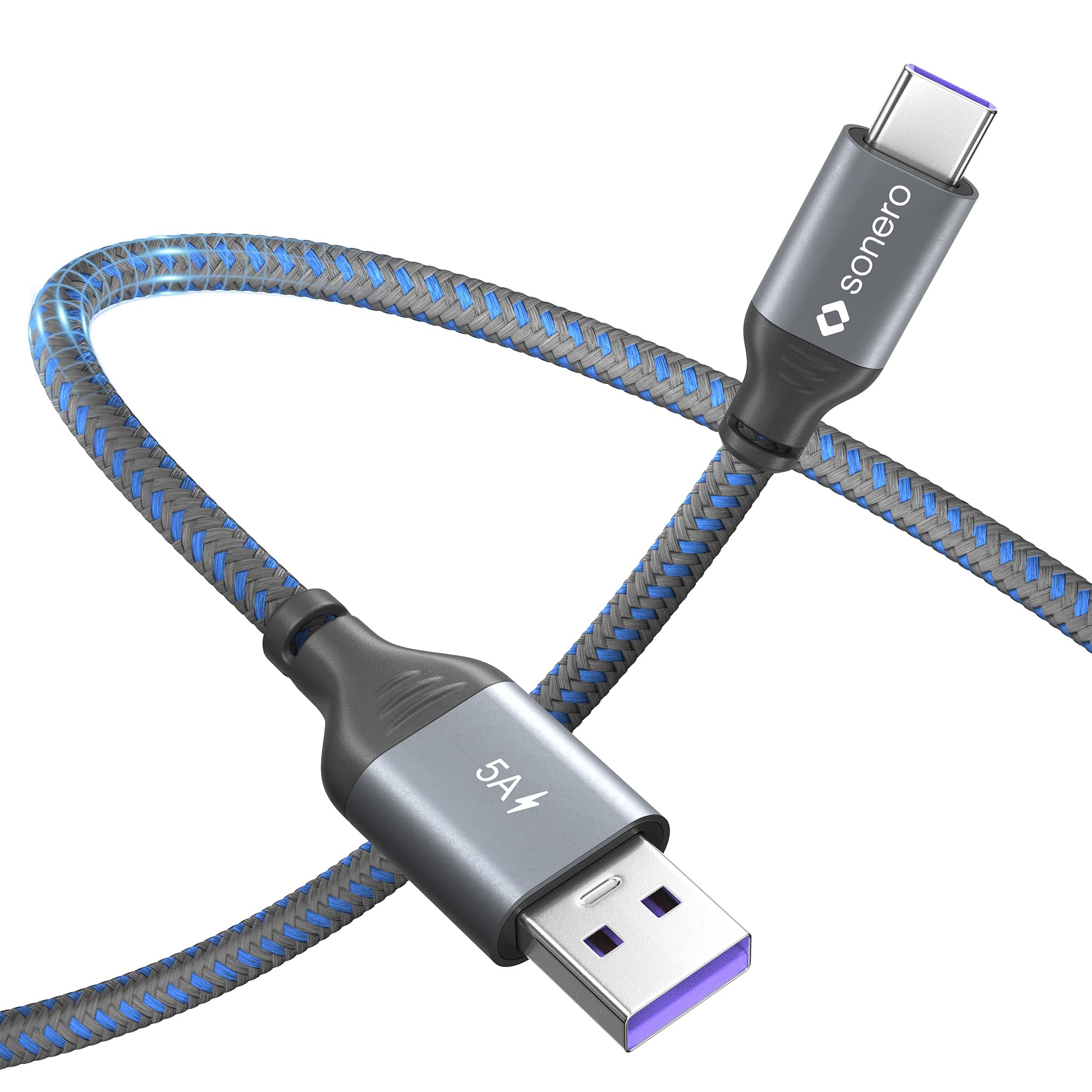 Sonero® USB-C auf USB-A Ladekabel, Handy-Ladekabel, Schnellladekabel, Typ C Kabel 2.0, 5V/5A, grau/blau, 0,25m