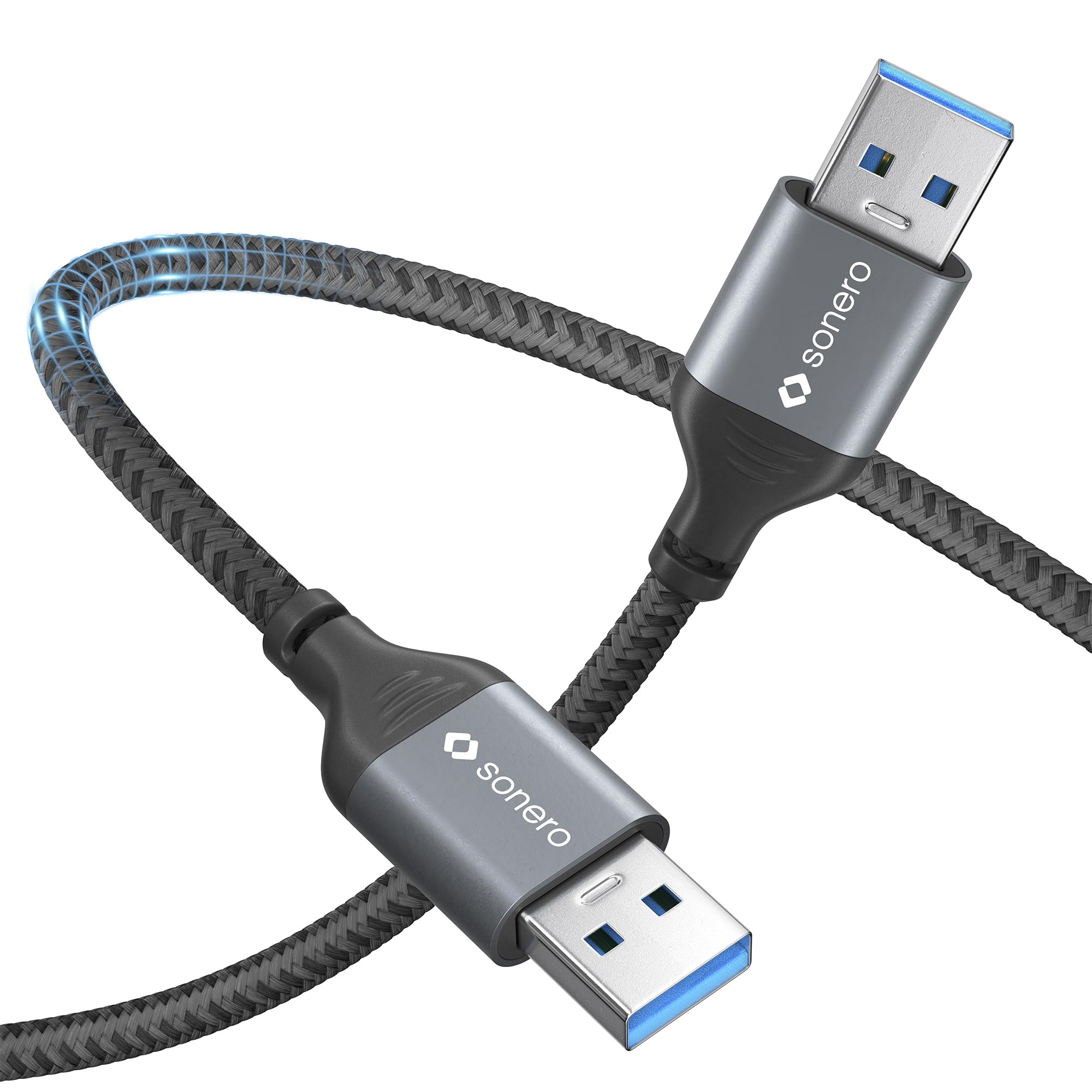 Sonero® USB-A auf USB-A Datenkabel, Verbindungskabel, USB Kabel Typ A, USB 3.0, 5GB/s, space grey/schwarz, 3,00m