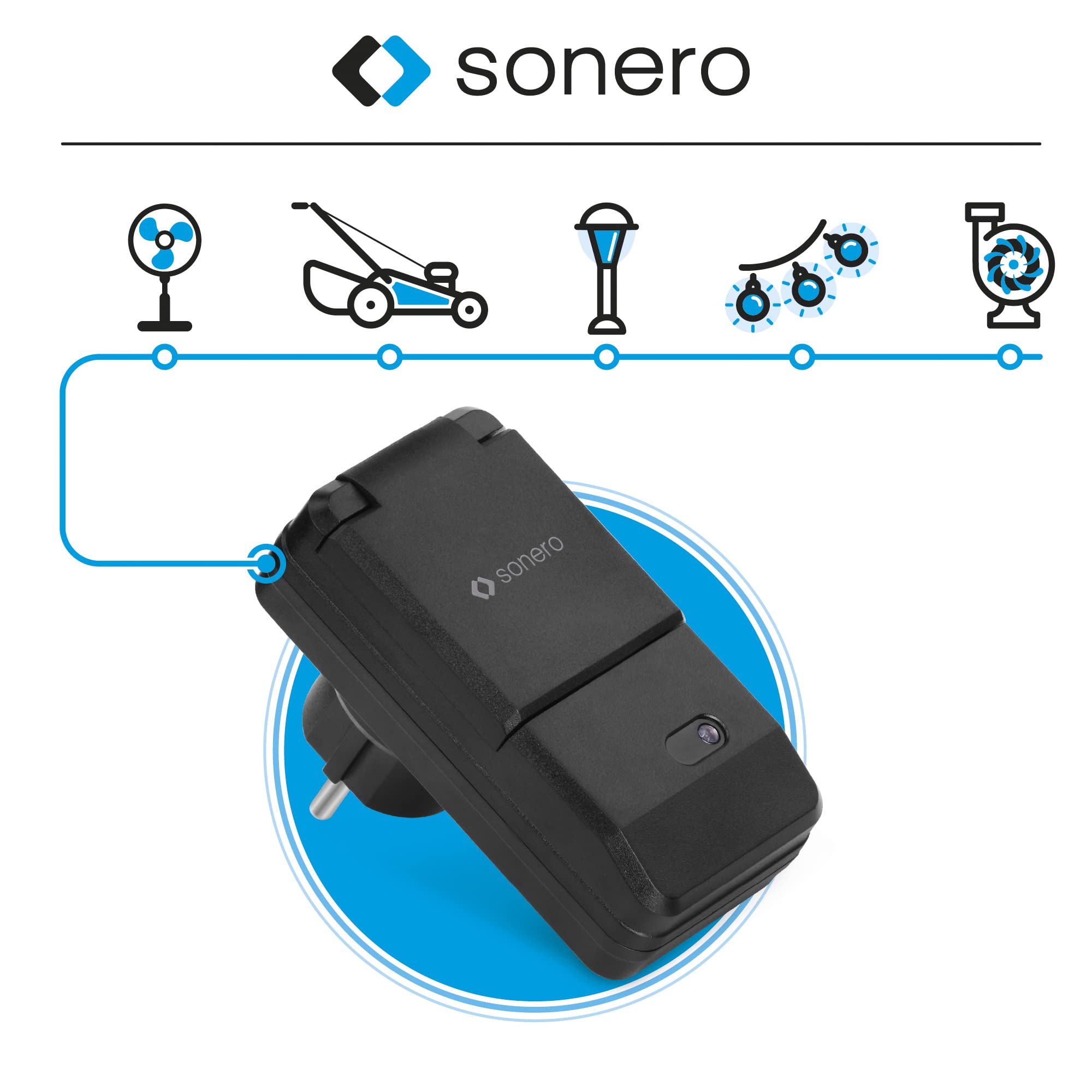 sonero Funksteckdosen Set: 2x Funksteckdose und 1x Funkfernbedienung, 1100 Watt, max. 30m Reichweite, Outdoor, schwarz