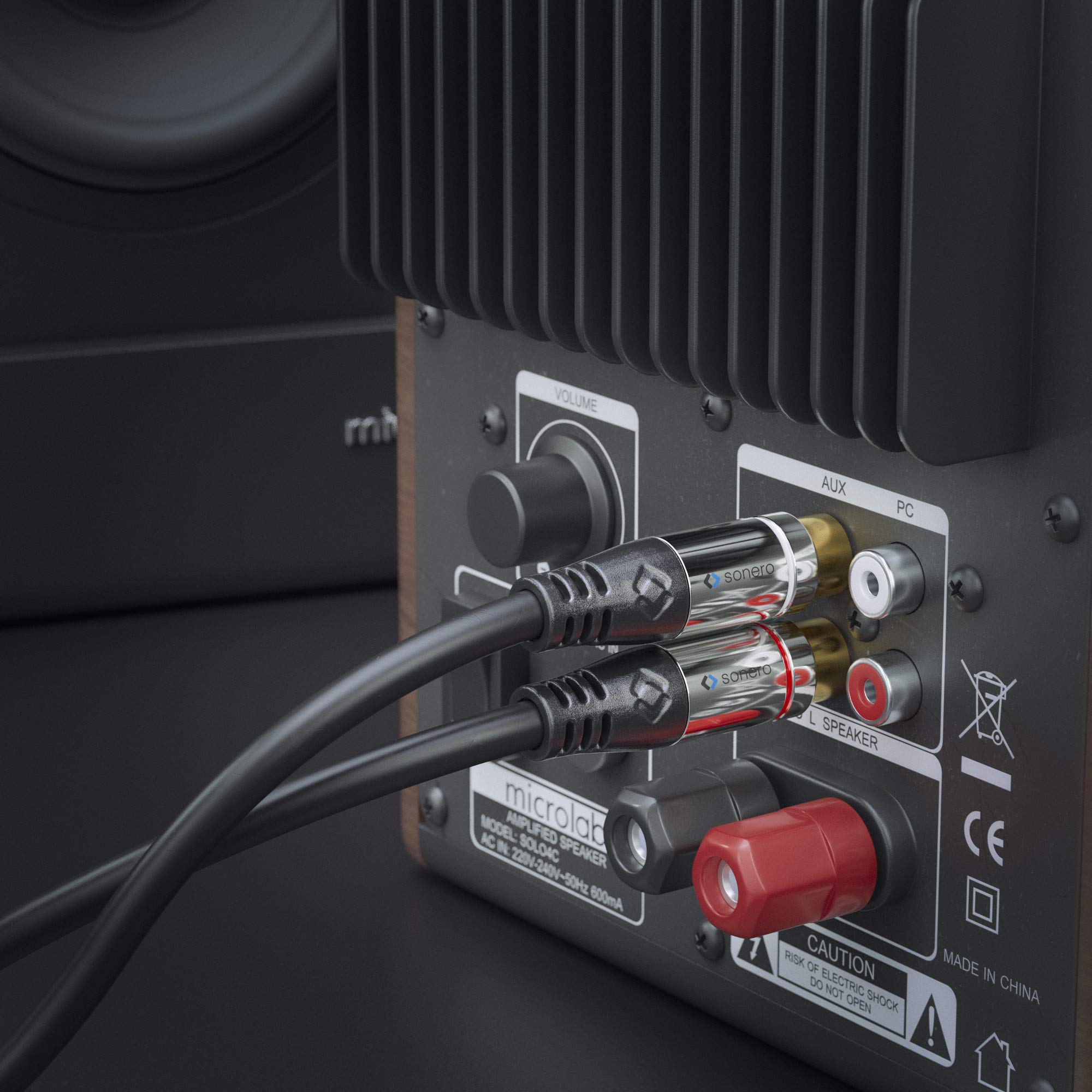 Sonero Premium Cinch Audiokabel, 1x Cinch Stecker auf 2x Cinch Stecker 2,00m, vergoldete Kontakte, schwarz