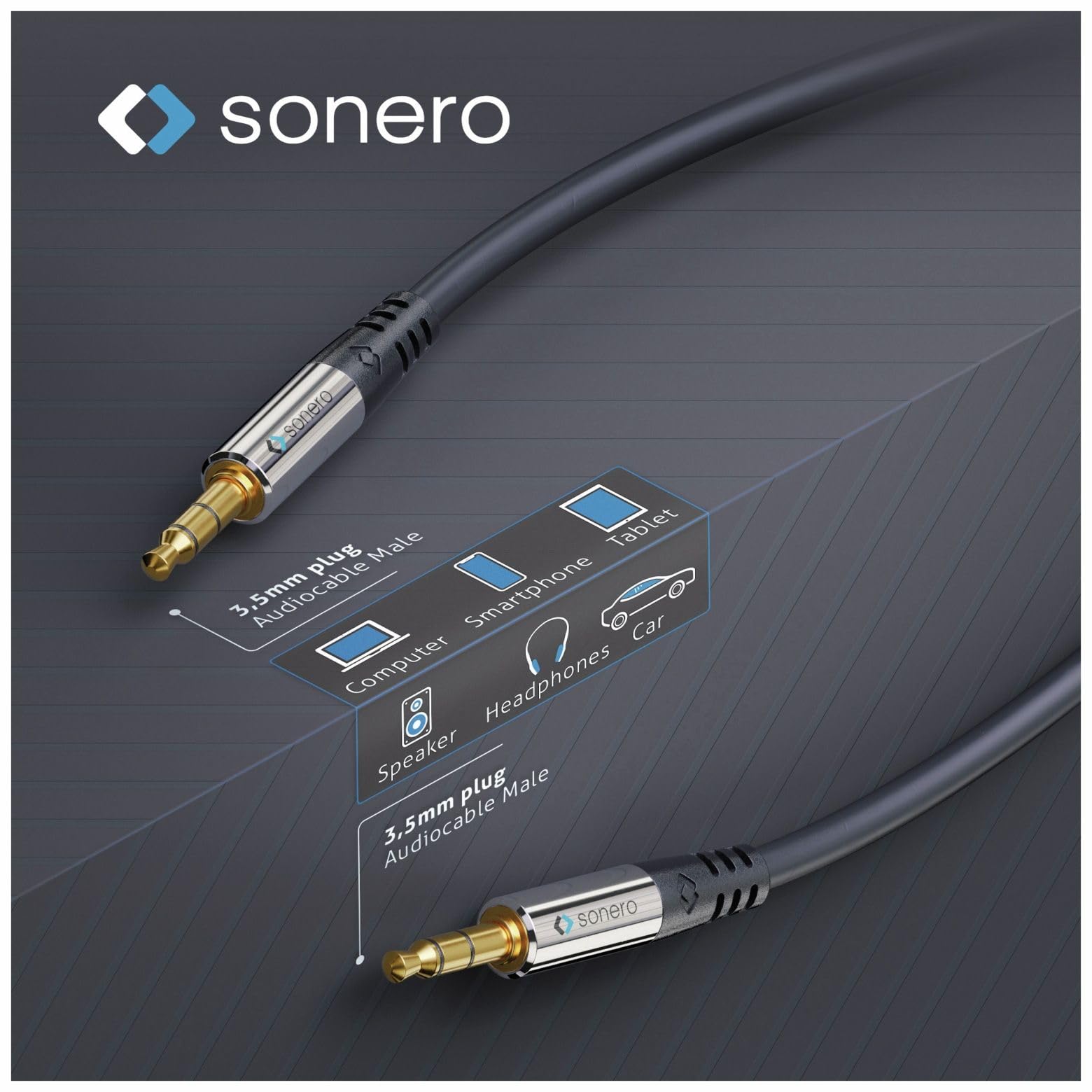 Sonero Premium Audiokabel 3.5mm Klinke, 1,00m, vergoldete Kontakte, schwarz