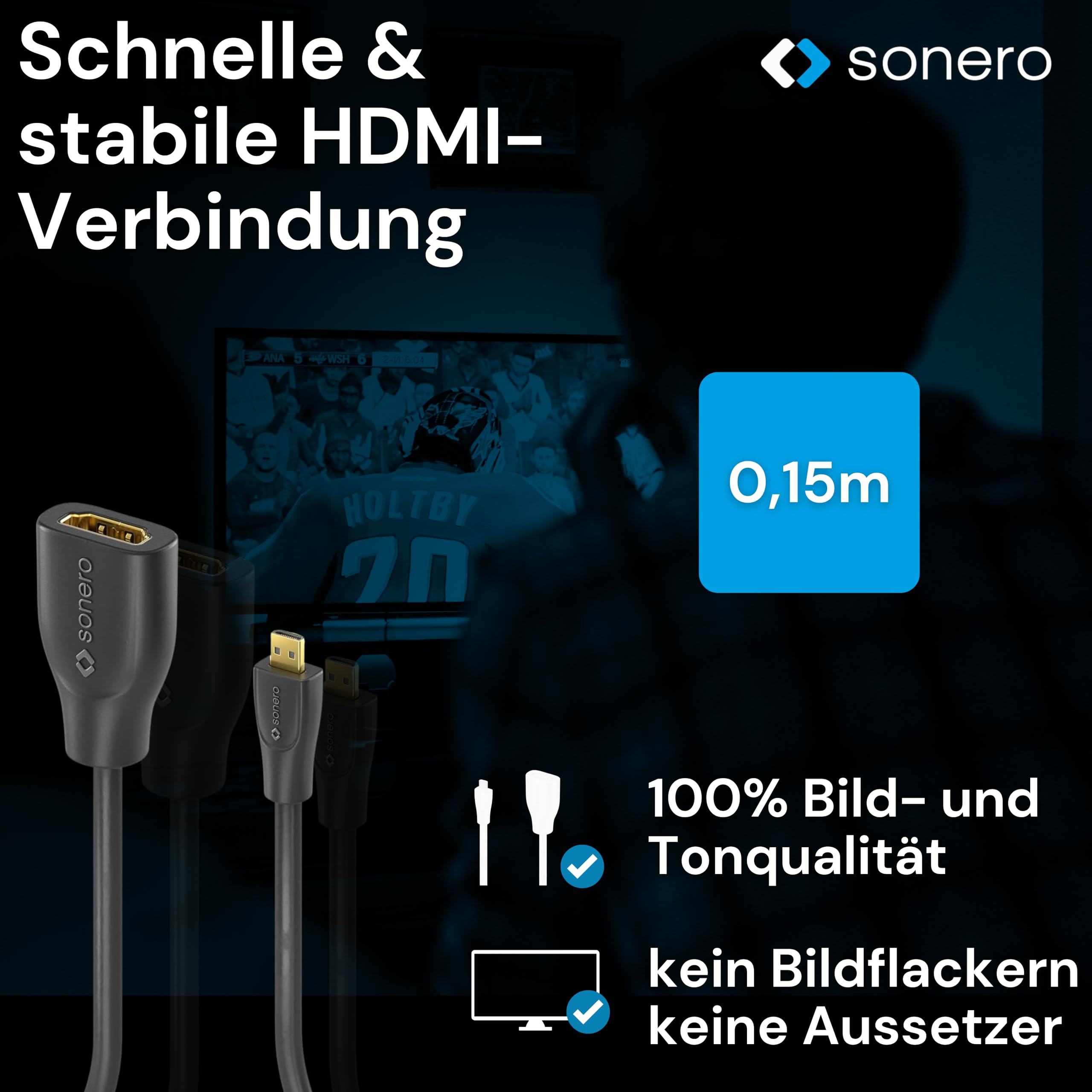 Sonero Micro HDMI auf 4K HDMI Portsaver Adapter, Premium High Speed, Micro HDMI D Stecker auf HDMI A Buchse, vergoldete Kontakte, zweifache Abschirmung, PVC-Mantel, 0,15m, (X-PHA030-0015)
