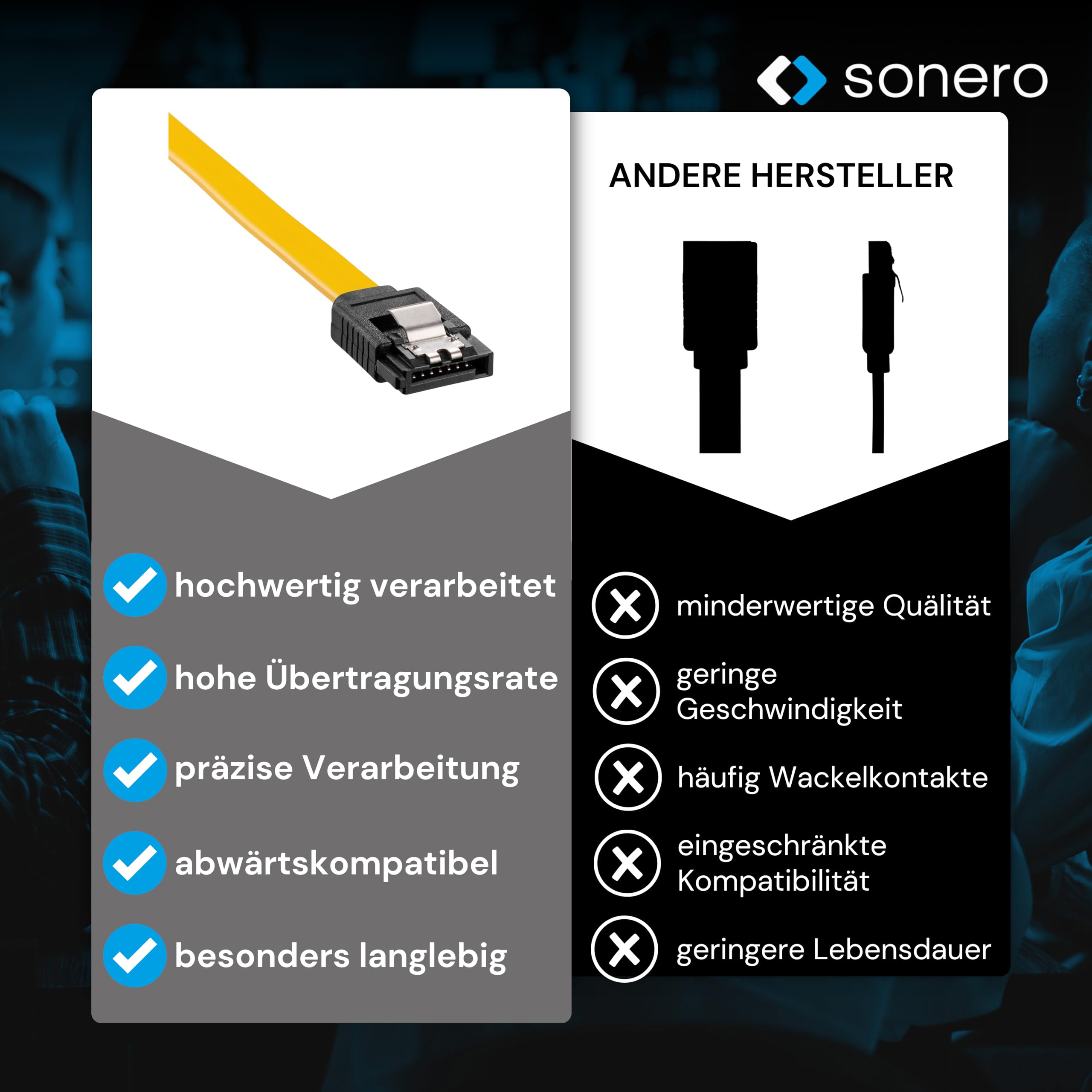 Sonero® SATA III 6Gb/s Datenkabel, 0,30m, gelb