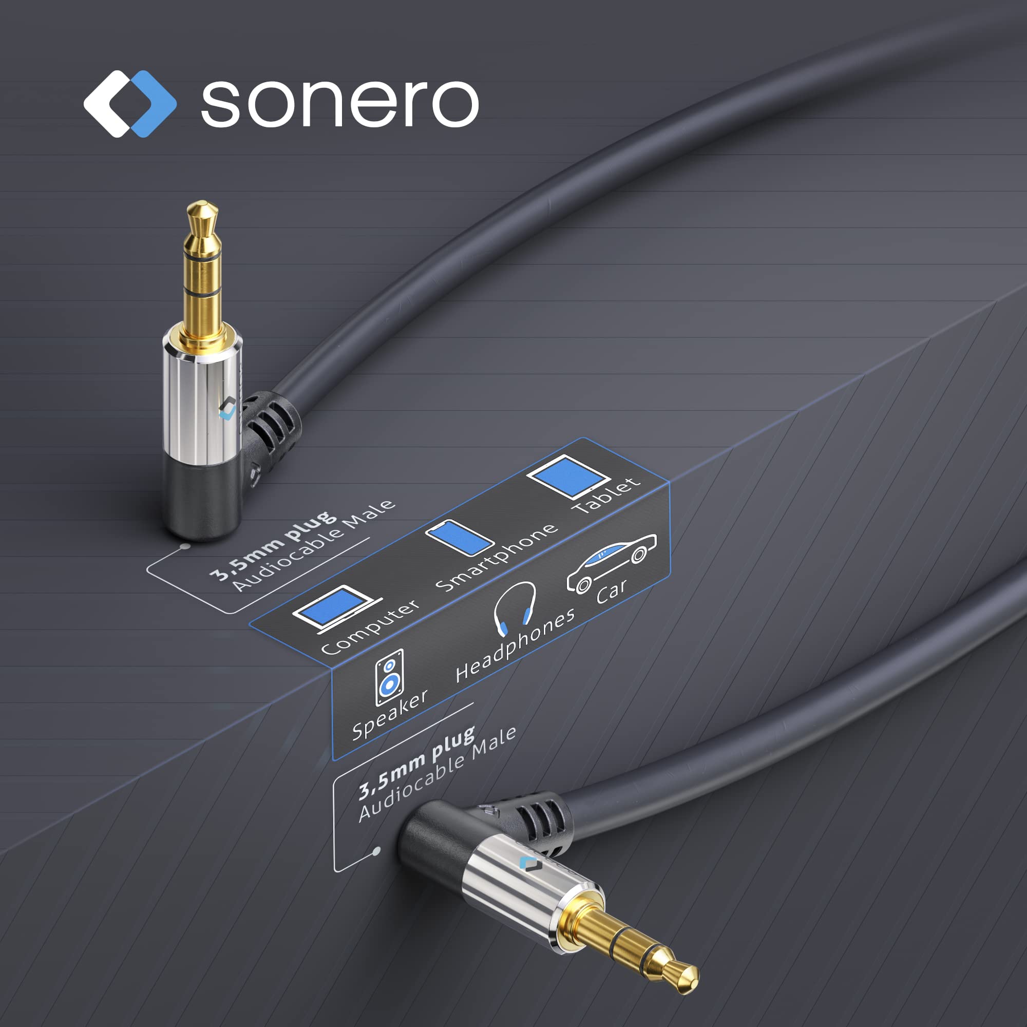 Sonero® premium Audiokabel mit 2x 90° Stecker, 3.5mm Klinke, 2,00m, vergoldete Kontakte, schwarz