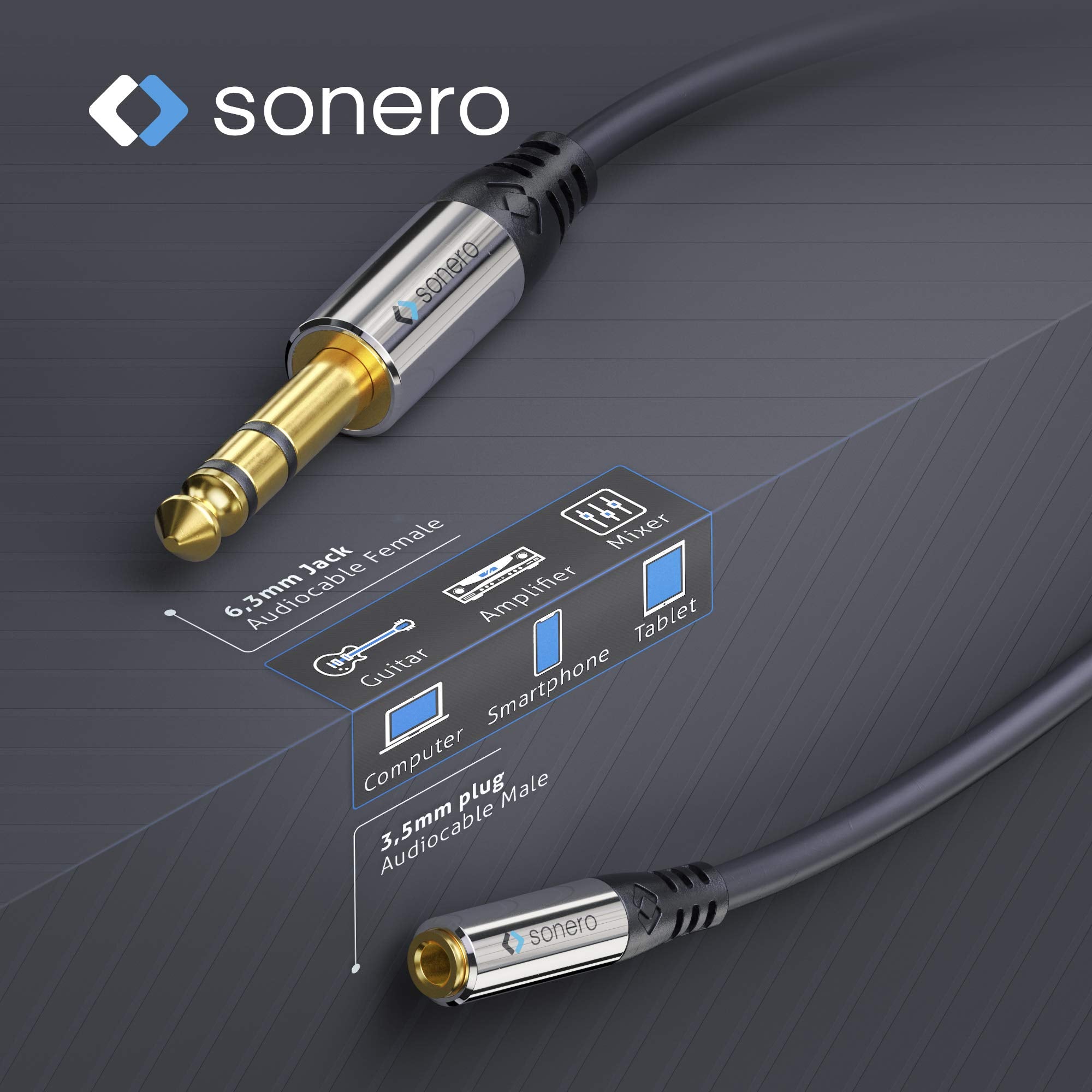 Sonero Premium Kopfhörer Adapter, 0,20m, 6,3mm Klinke Stecker auf 3,5mm Klinke Buchse, schwarz, S-ACA006
