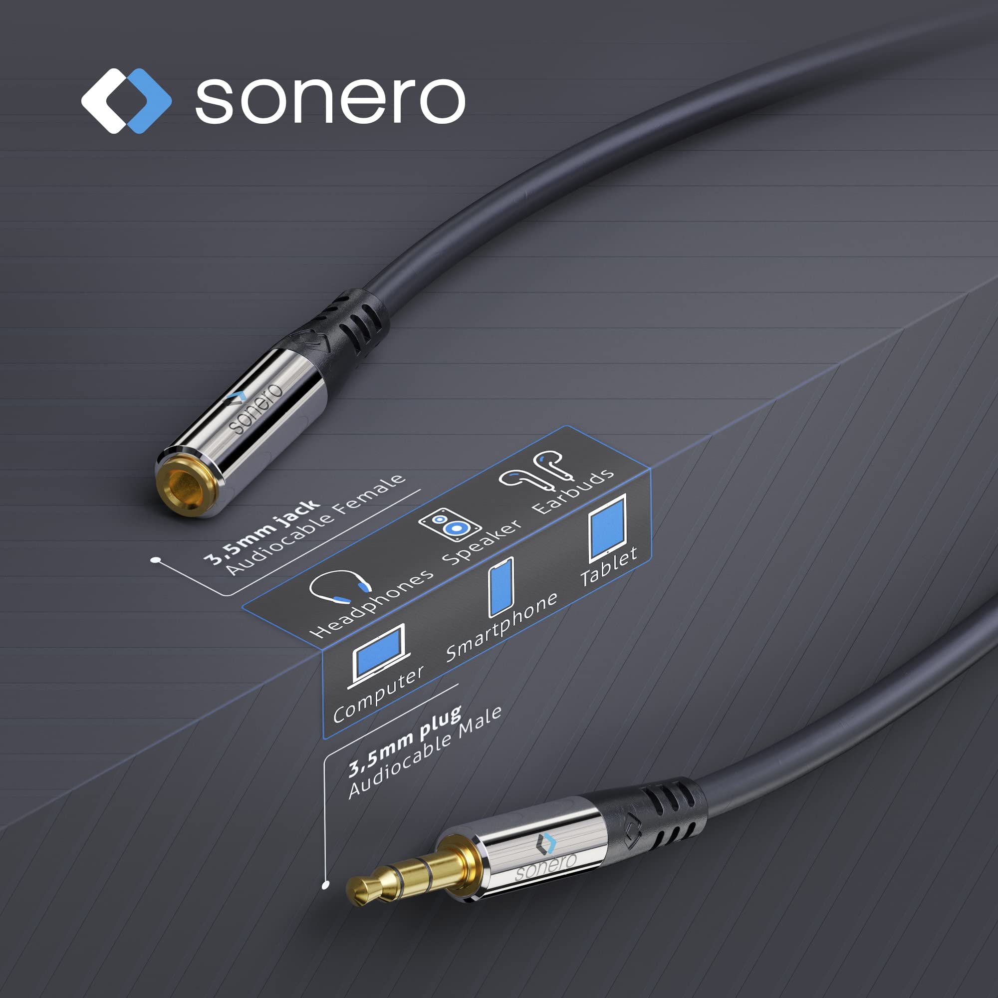 Sonero® premium Audiokabel Verlängerung 3.5mm Klinke, 2,00m, vergoldete Kontakte, schwarz