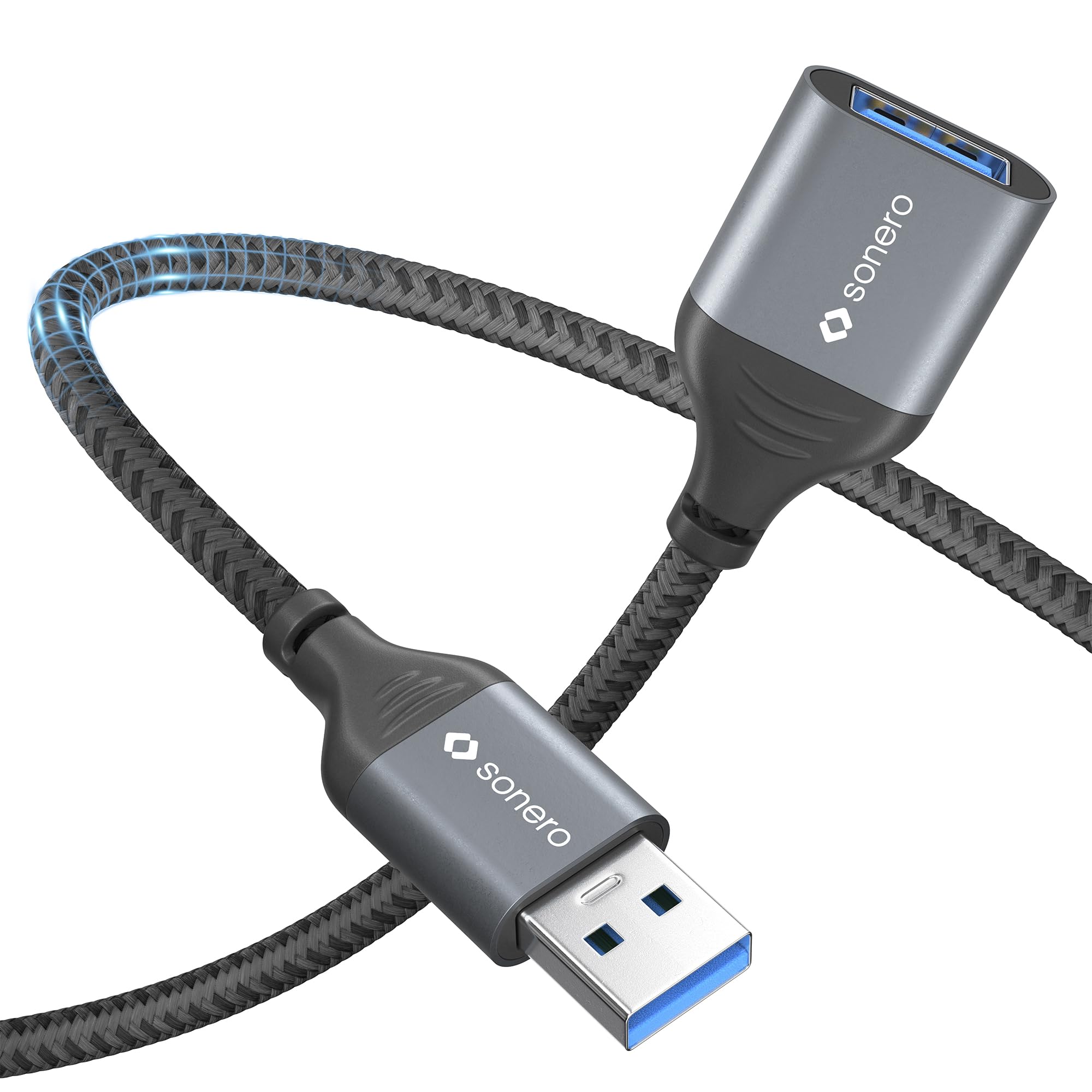 Sonero® USB-A auf USB-A Datenkabel, Verlängerungskabel, USB Kabel Typ A, USB 3.0, 5GB/s, space grey/schwarz, 0,50m