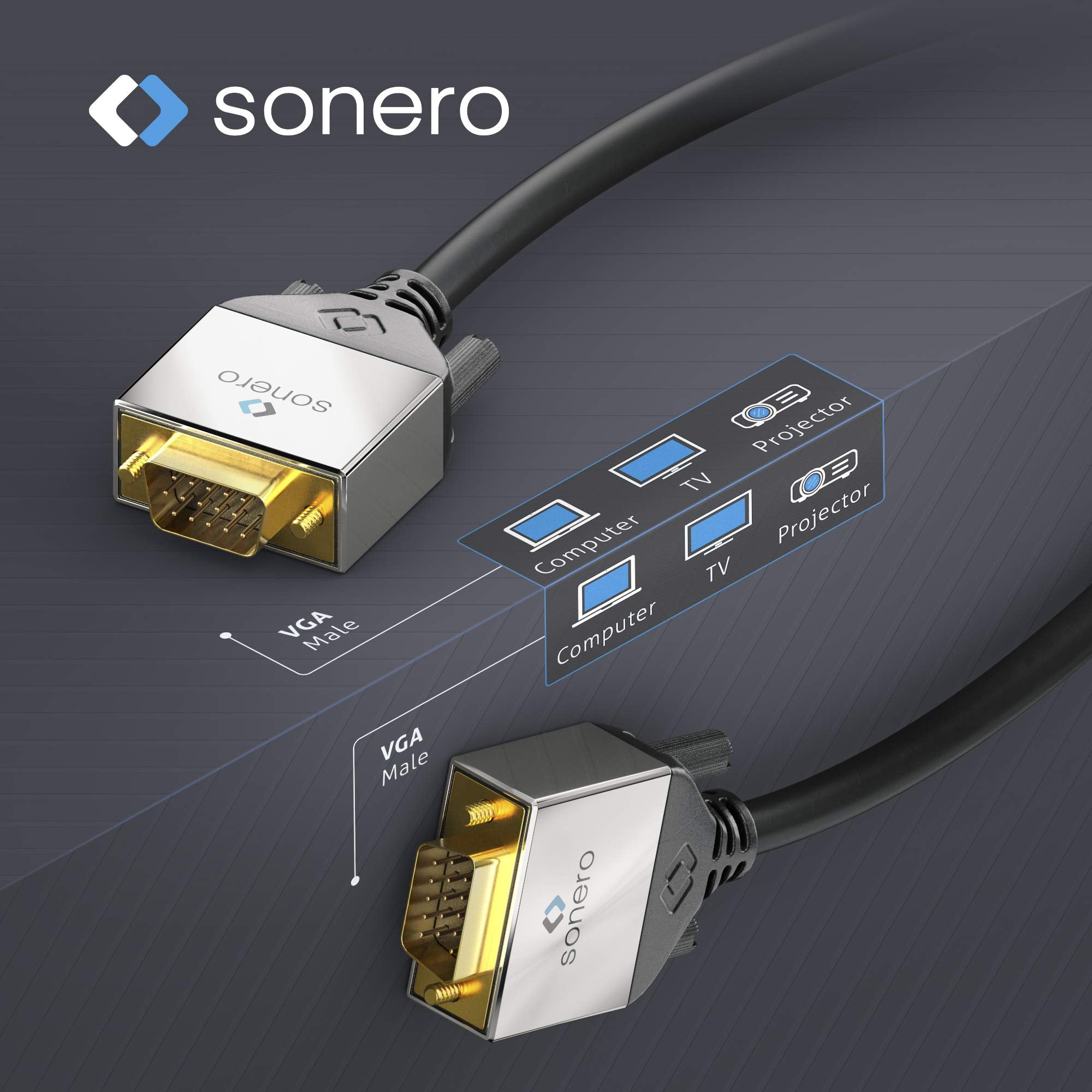 Sonero® Premium VGA Kabel, 7,50m, FullHD (1920x1080), schwarz
