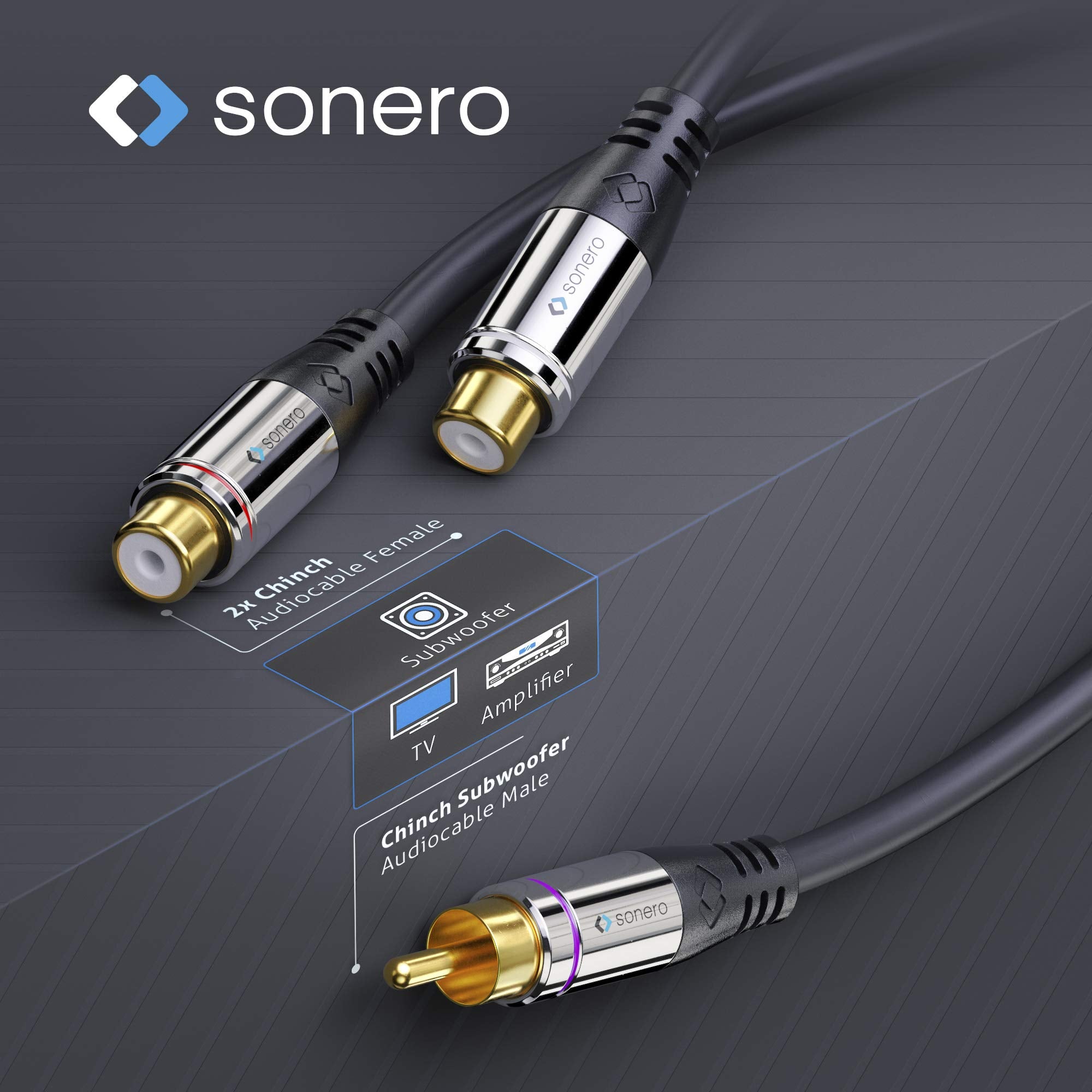 Sonero® Premium Subwoofer Audio Adapter, 0,20m, Cinch Stecker auf 2x Cinch Buchse, schwarz