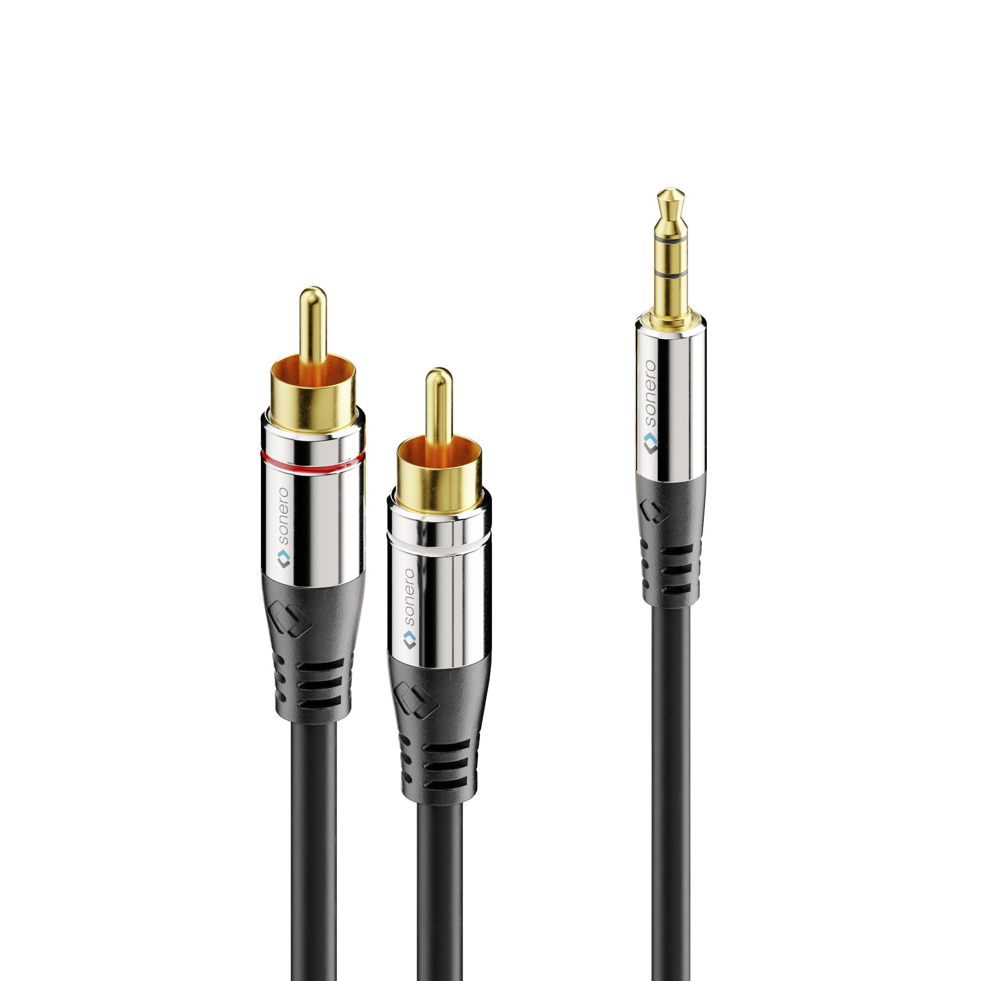 Sonero Premium Audio Adapterkabel, 2,00m, 3.5mm Klinke auf 2x Cinch Stecker, vergoldete Kontakte, schwarz, S-AC600-020