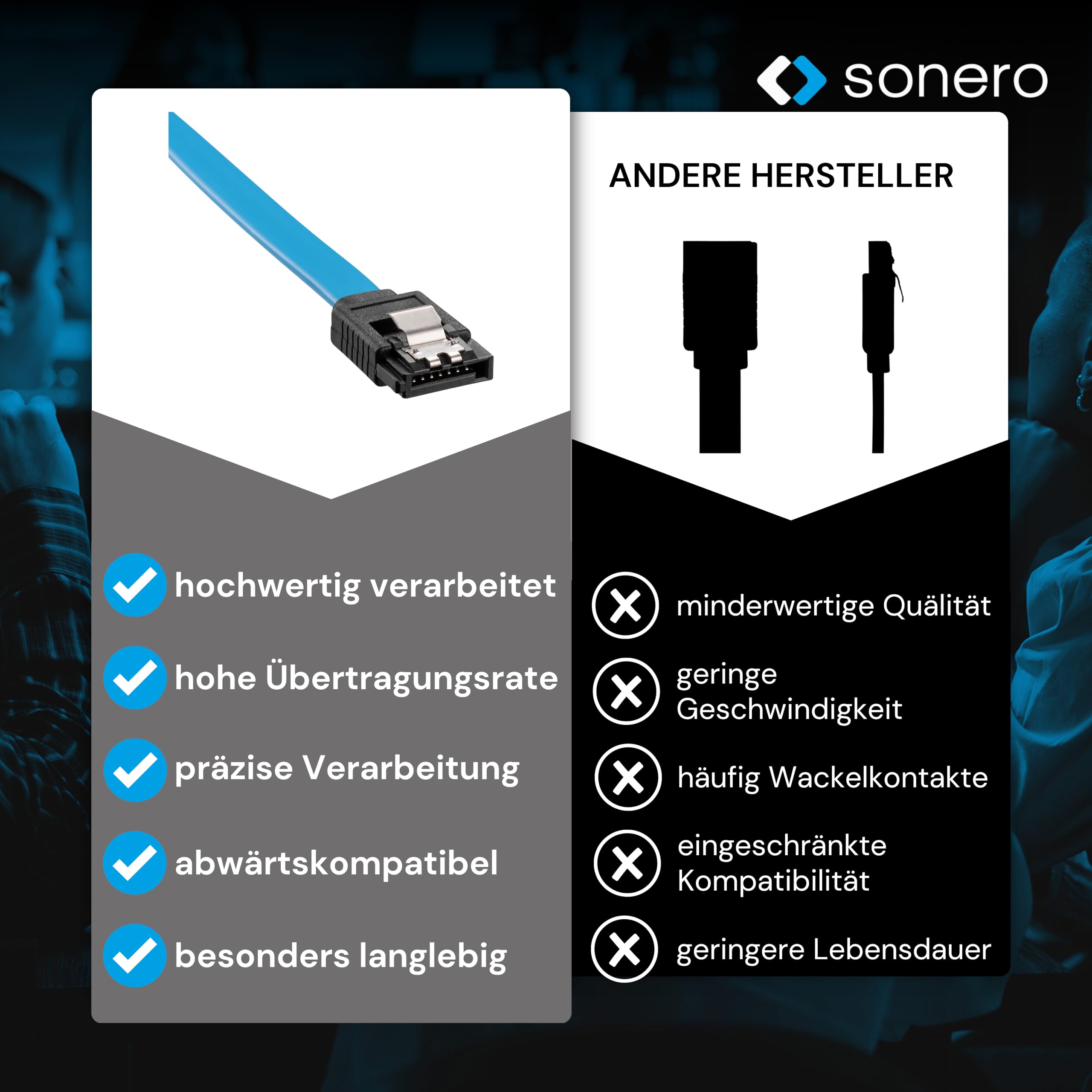 Sonero® SATA III 6Gb/s Datenkabel, 0,50m, blau