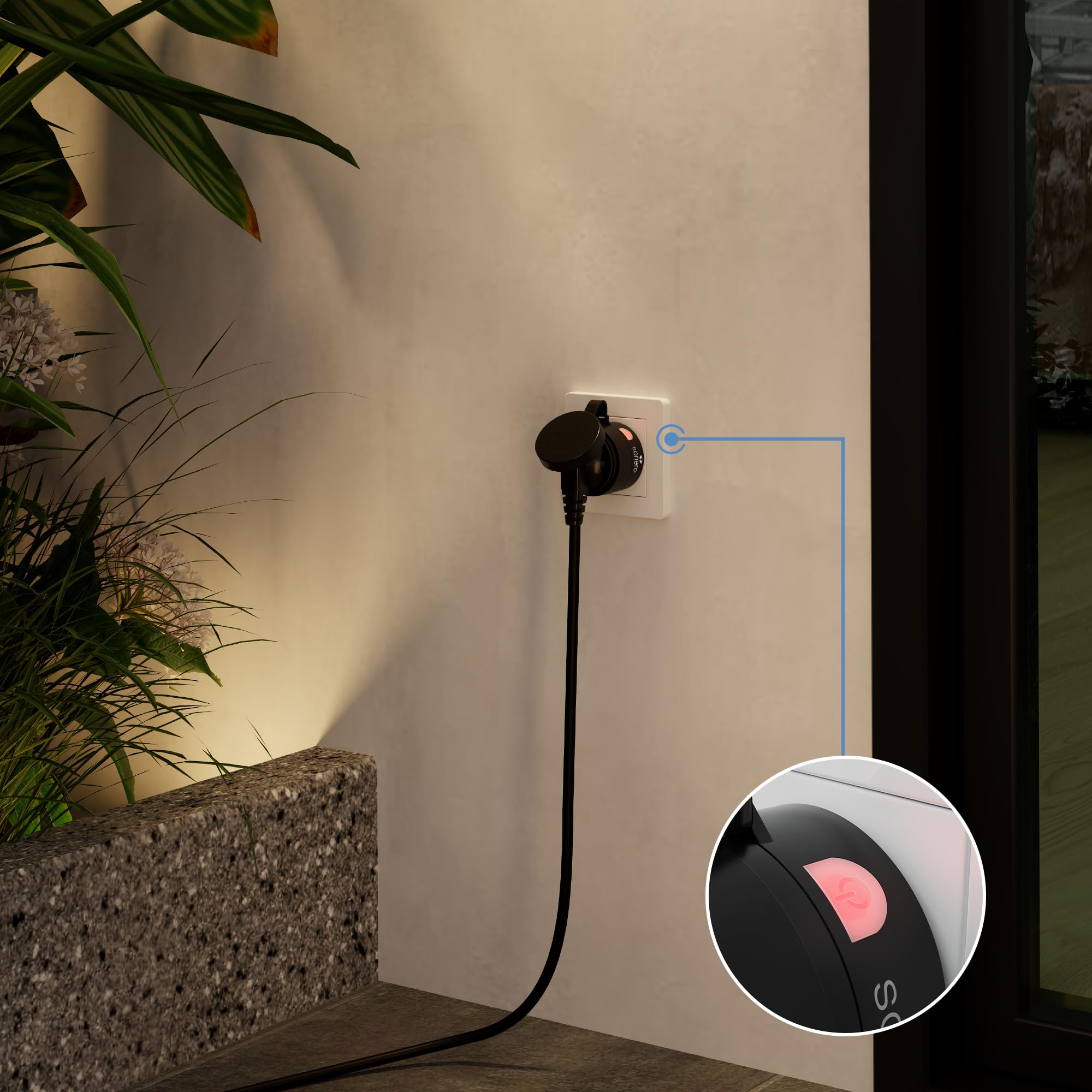 sonero Funksteckdosen mit Fernbedienung Aussen, Outdoor Set, 2300 Watt, 230V, 1 x Steckdose mit Funkfernbedienung, IP44, 30m Reichweite, Stromsparen, Schwarz