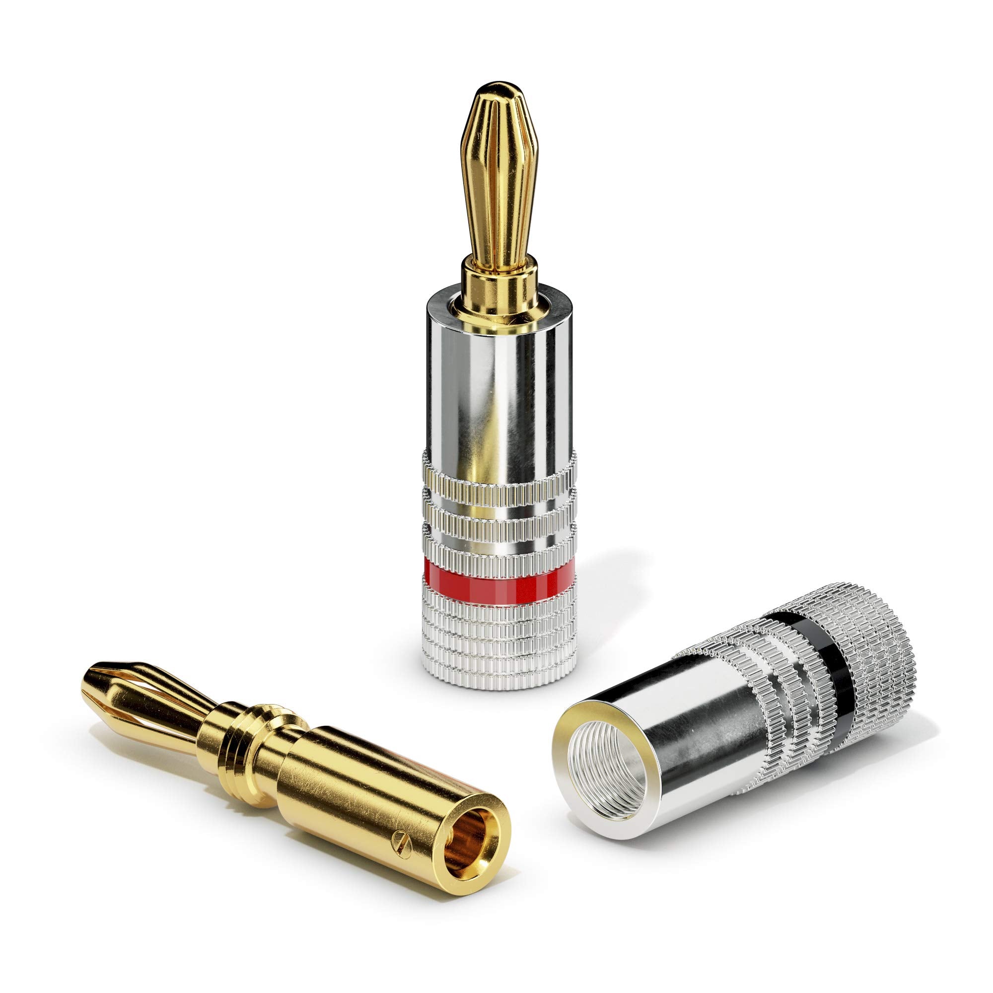sonero Bananenstecker 16er-Set, für alle Lautsprecherkabel mit einem Durchmesser bis max. 6mm², 4 Stück mit Farbcodierung (8x rot, 8x schwarz), 24k vergoldet, S-SC000-16