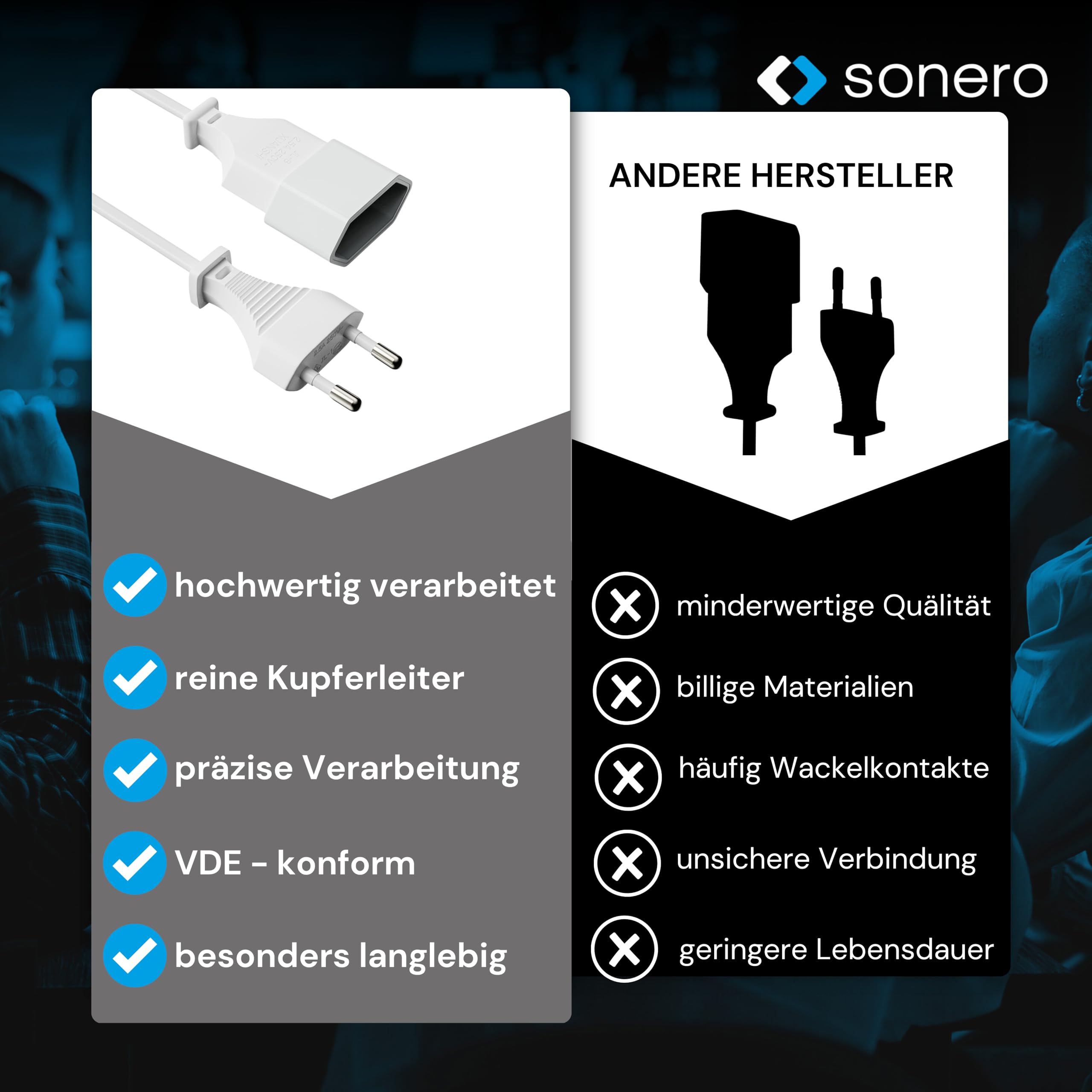 sonero Stromkabel Netzkabel Verlängerungskabel, 3,0m, Eurostecker Flachstecker Typ C Netzstecker auf Euro Buchse, Strom Verlängerung Netzkabel für TV, Spielekonsole, Haushaltsgeräte, Weiß